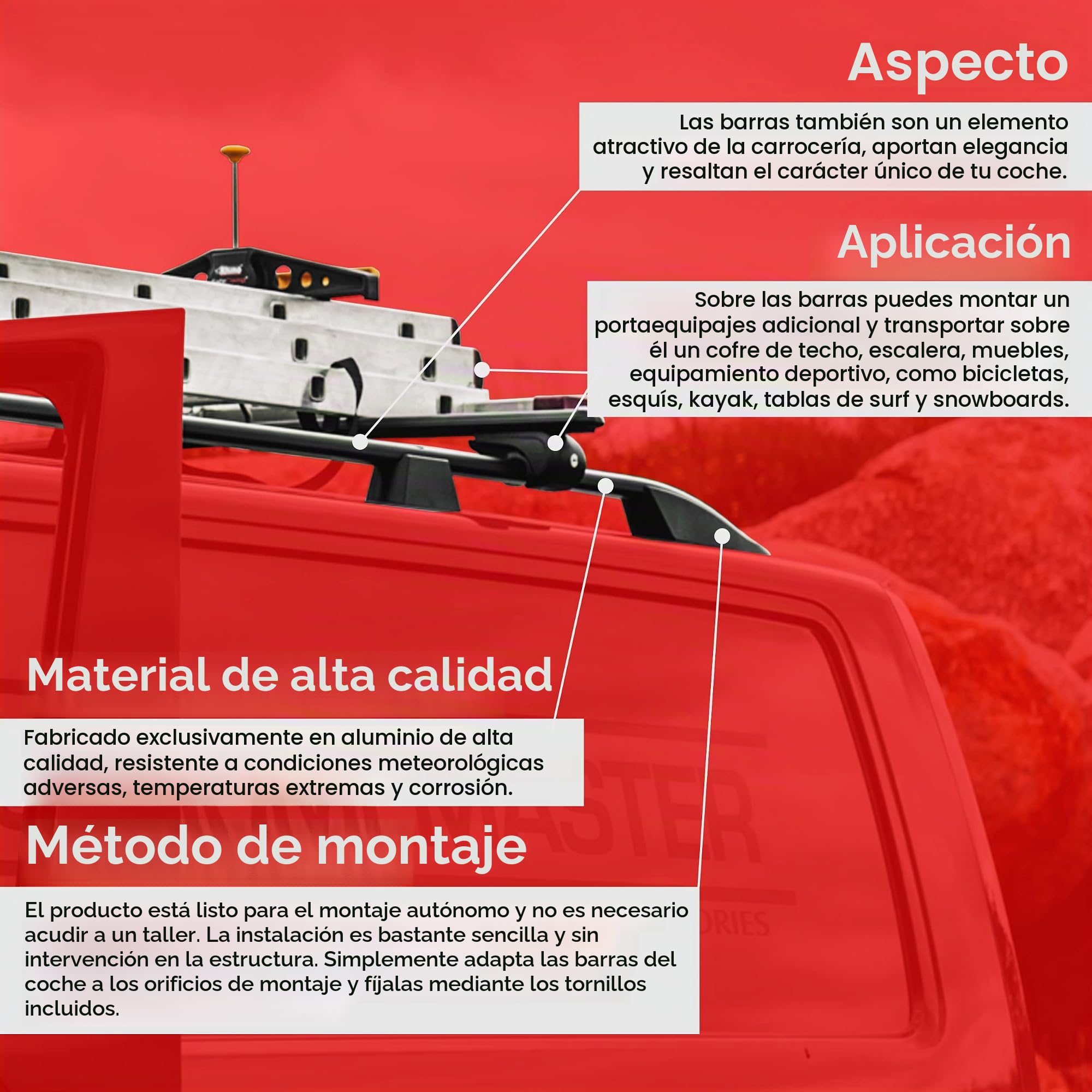 CHROMEMASTER | Baca de Techo Compatible con Ford Transit Connect 2014-2024 Short; para Fijar Las Barras de Techo, Cajas de Techo o Portabicicletas | Construcción Robusta de Aluminio