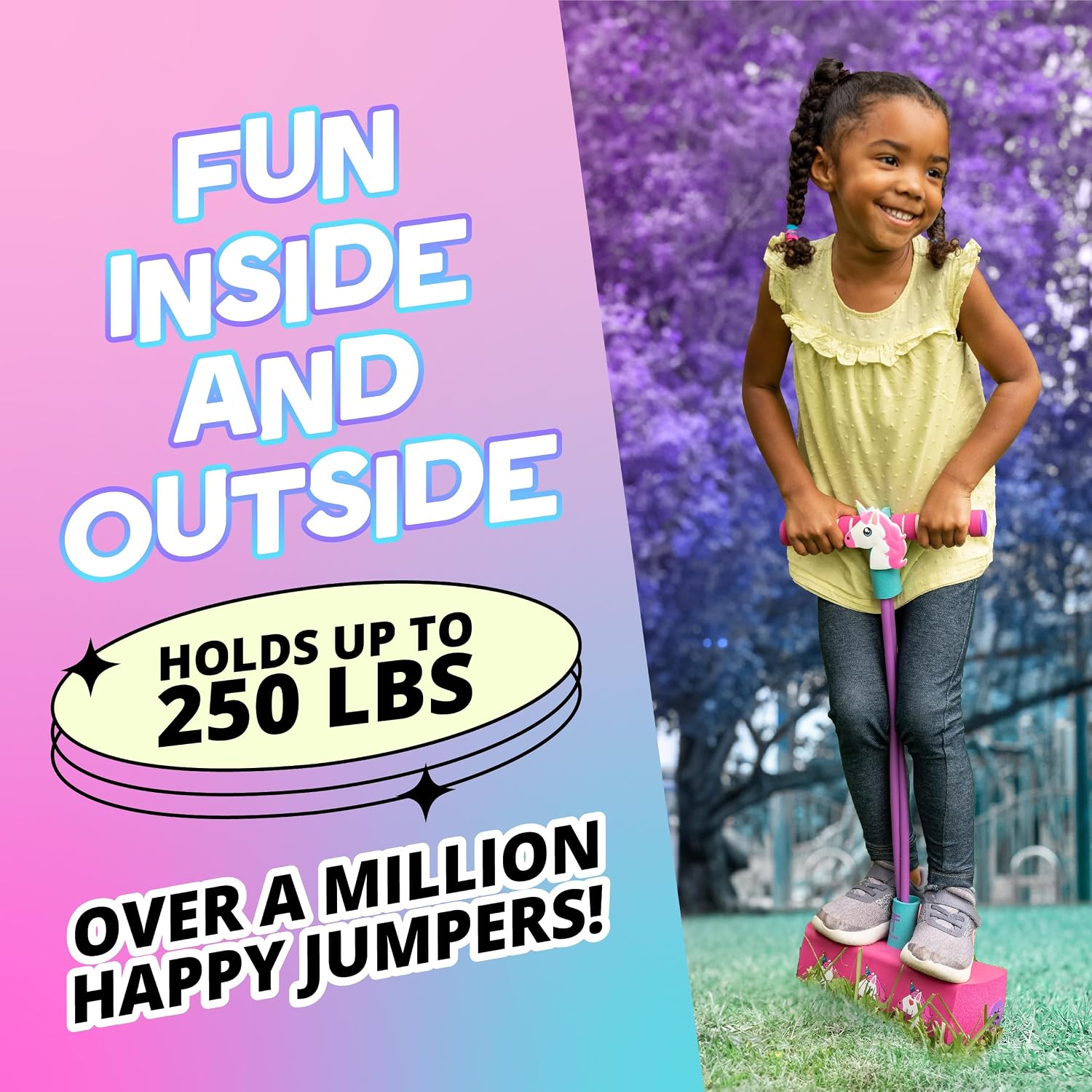 Flybar My First Foam Pogo Jumper for Kids Fun and Safe Pogo Stick for Toddlers, Durable Foam and Bungee Jumper for Ages 3 and up, Supports up to 250lbs (Unicorn) image 5