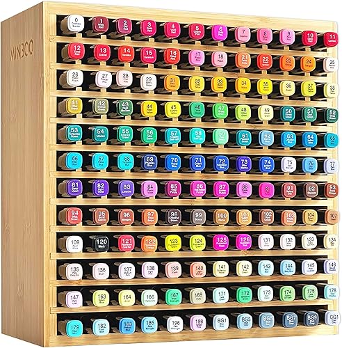 MinBoo Organizador de marcadores para 144 marcadores, estante organizador de almacenamiento de suministros de arte de bambú, marcadores de arte,