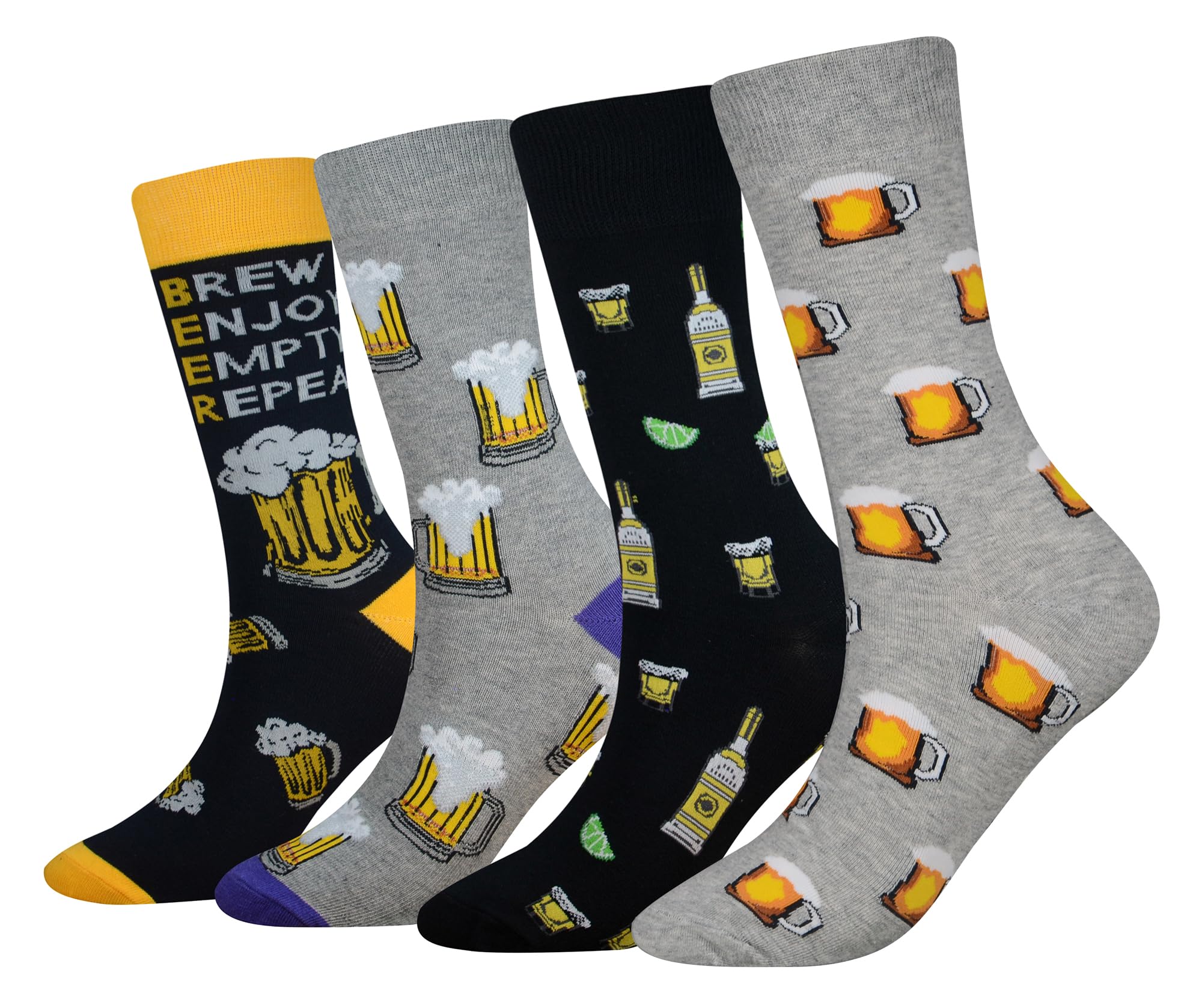 Cansok Men's Beverage Drinks Funky Novelty Dress Crew Socks (Beer - 4 pairs)