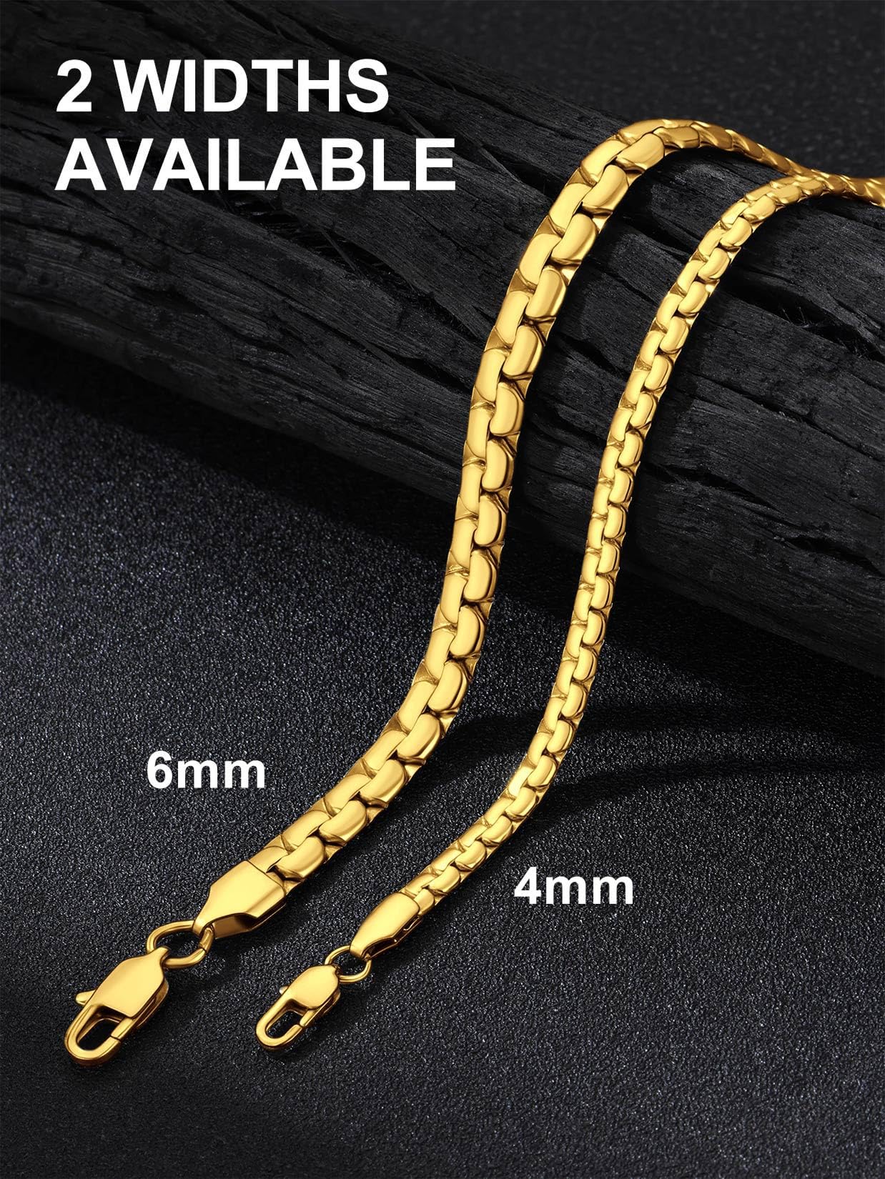 Suplight Catena a maglia cubana per uomo e donna, in acciaio inossidabile/nero/placcato oro 18 carati, collana a catena ro, larghezza 4 mm/6 mm/9 mm, gioielli hip hop 45,7 - 76,2 cm