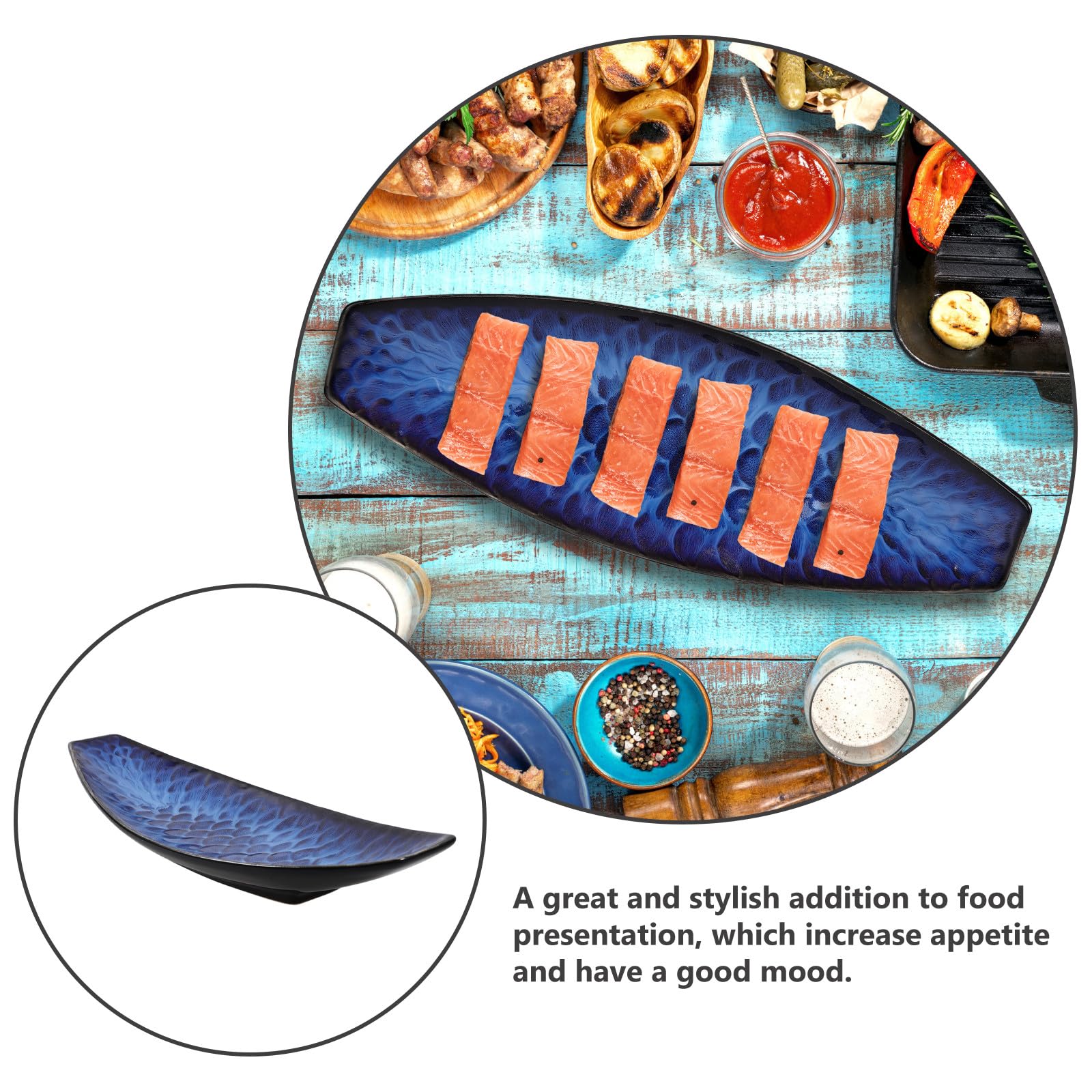 Uonlytech Assiette à Sashimi en Céramique 35 Cm Style Japonerie Plateau Long pour Poisson Sushi Dessert Plat de Service la Cuisine Maison