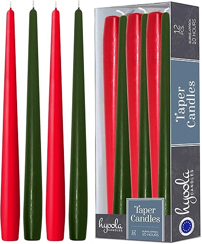 Miniatura 9 de Hyoola Velas de Navidad, velas cónicas verdes y rojas de 10 pulgadas, sin goteo, paquete de 12 velas navideñas sin perfume, hechas en Europa