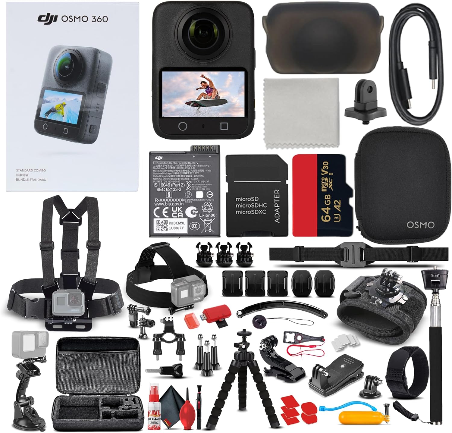 DJI Osmo 360 Action Camera Standard Combo | Waterproof Dual Lens 8K Recording | Travel Vlogging Gear for Cycling, Hiking