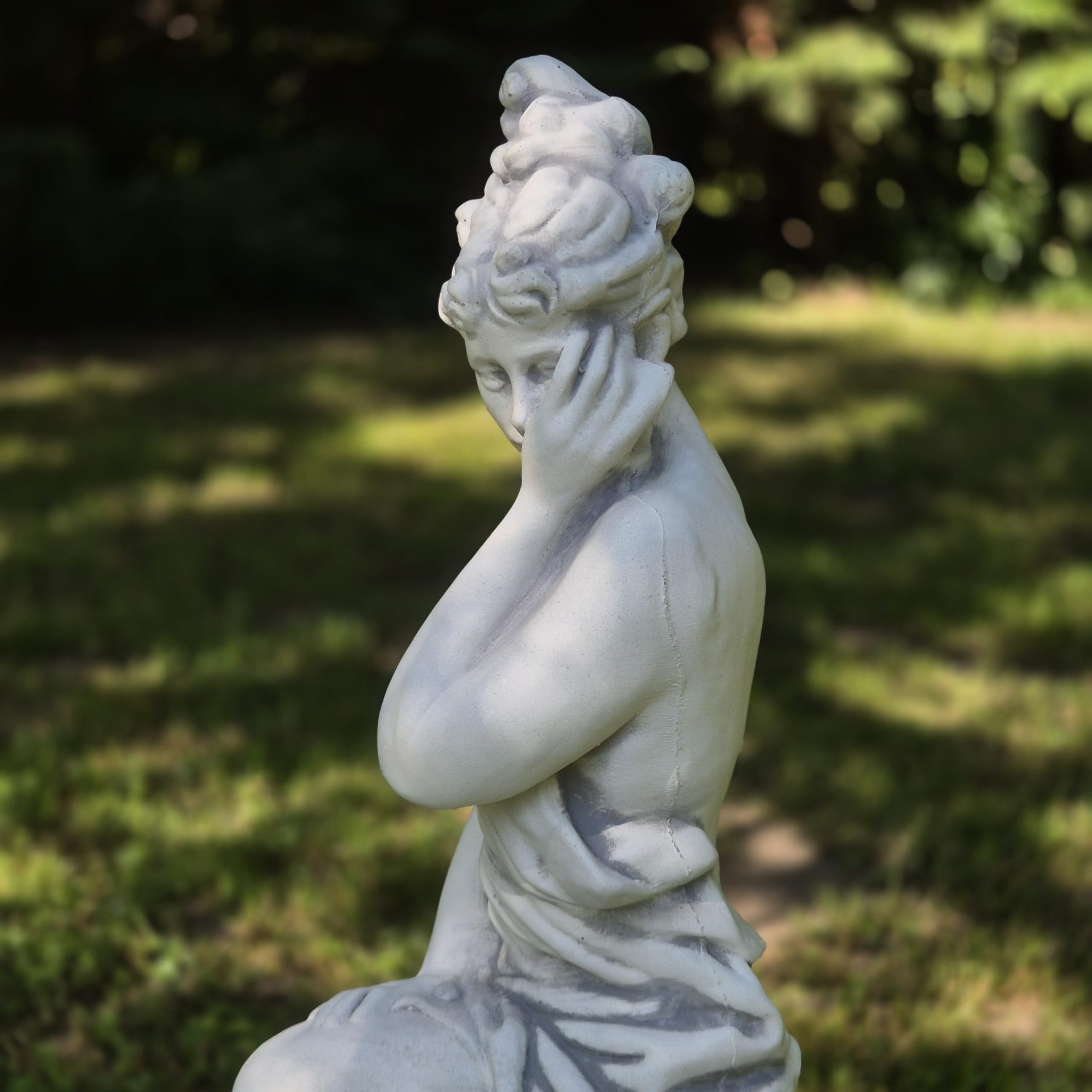 FABRIQ Statue de femme « Héraut du printemps » 66 cm – 18 kg – Sculpture de jardin en pierre – Sculpture de jardin résistante aux intempéries et au gel