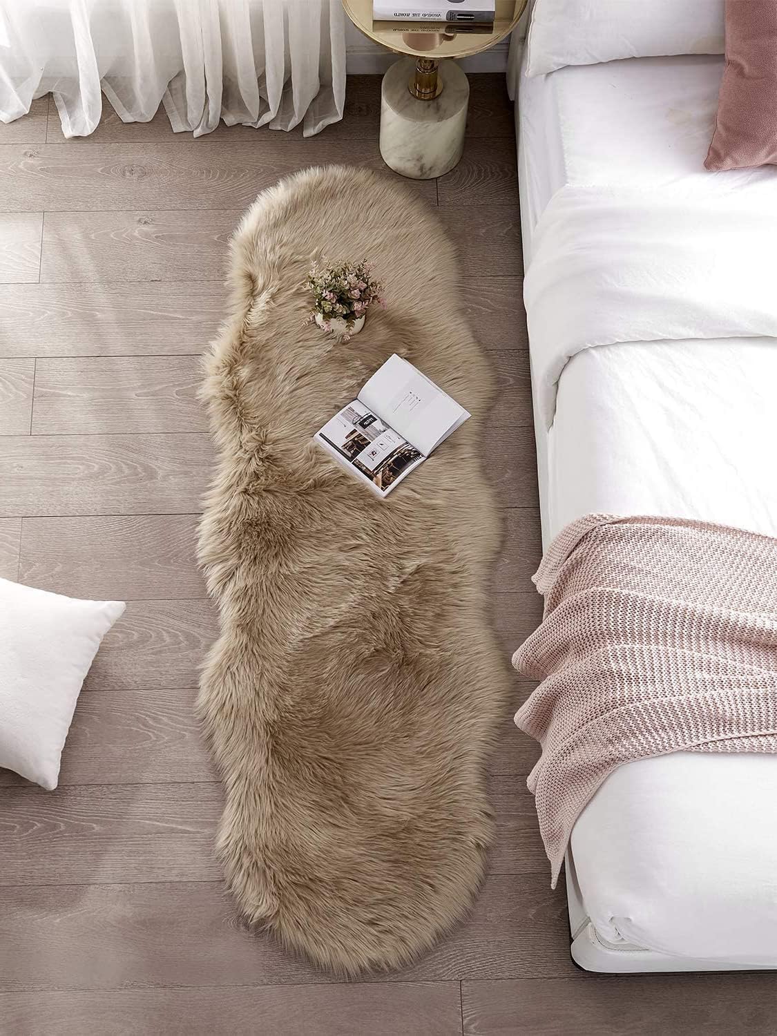 Tapijt Faux lamsvacht schapenvacht langharig bont look imitatie wol bed mat sofa (wit, 120 x 180 cm