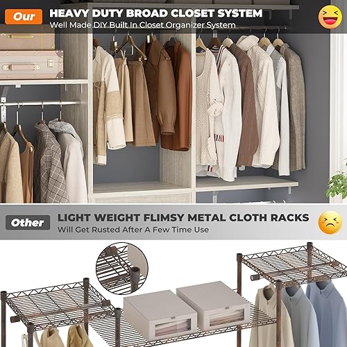 Miniatura 3 de Armocity Sistema de armario pequeño de 5 pies con 3 cajones de tela, sistema organizador de armario de 60 pulgadas con 3 estantes ajustables,