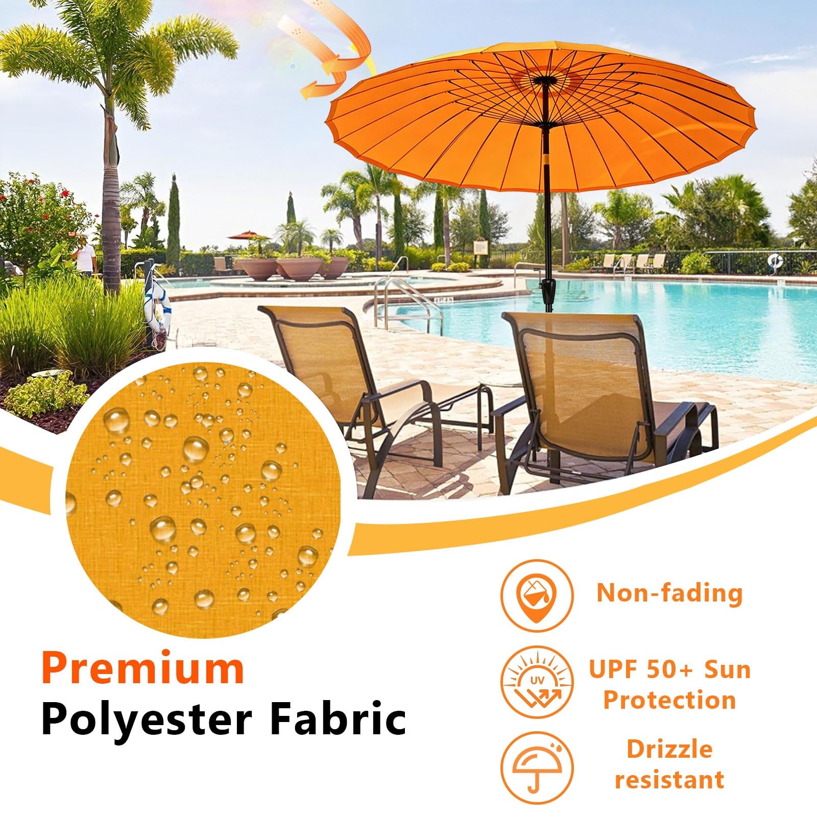 Parasol tarasowy na targ, wytrzymały, wiatroszczelny parasol ogrodowy z przyciskiem nachylenia i korbą, osłona przeciwsłoneczna UV50+, na basen, na podwórko, kemping 2,5 m