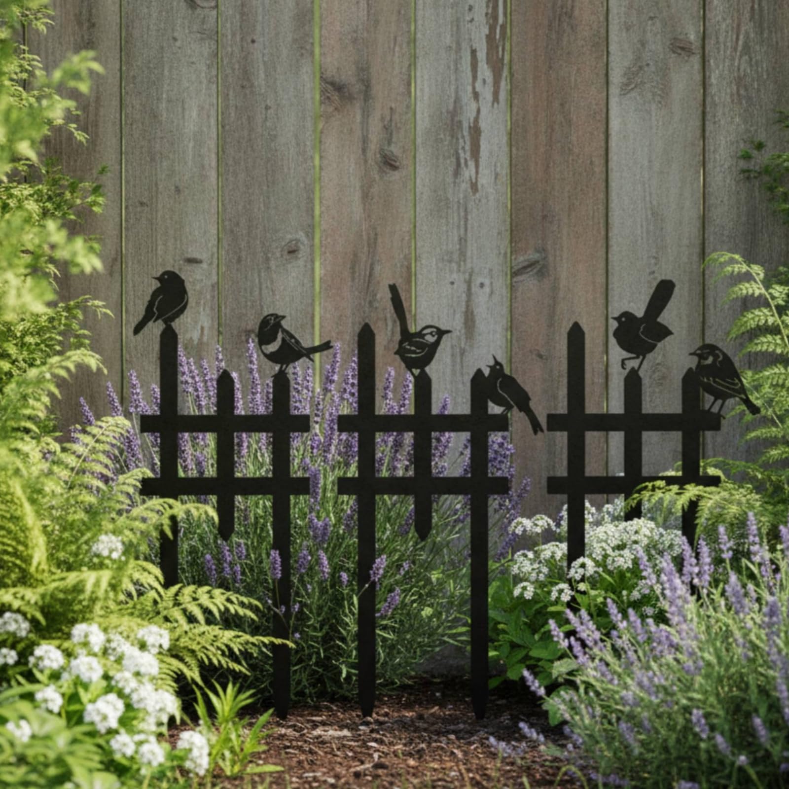 3 Pieces Recinzione a Picchetto con Uccelli Stile Steccato Fence Decorativo con Contorni di Uccelli Traforato Recinzione Decorativa da Giardino, Ruggine