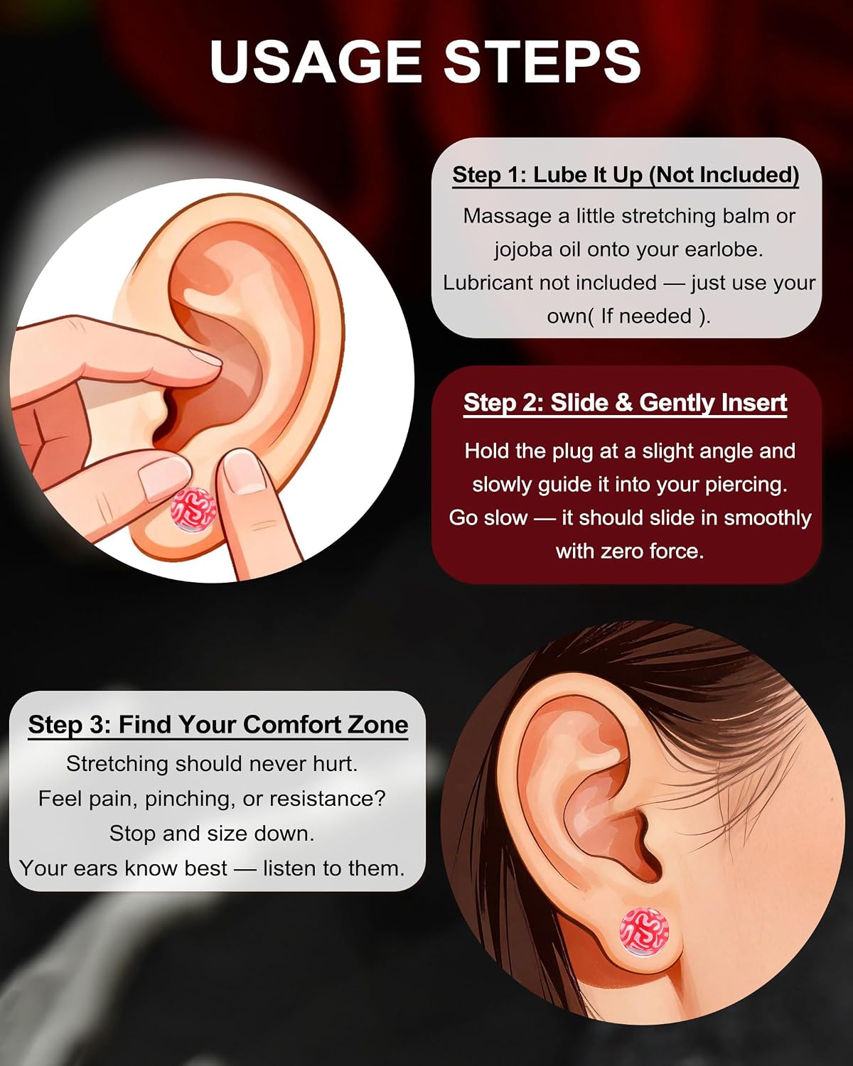Jewseen 2PCS Acrylic Bloody Brain Ear Gauge Plug for Women 00g-5/8
