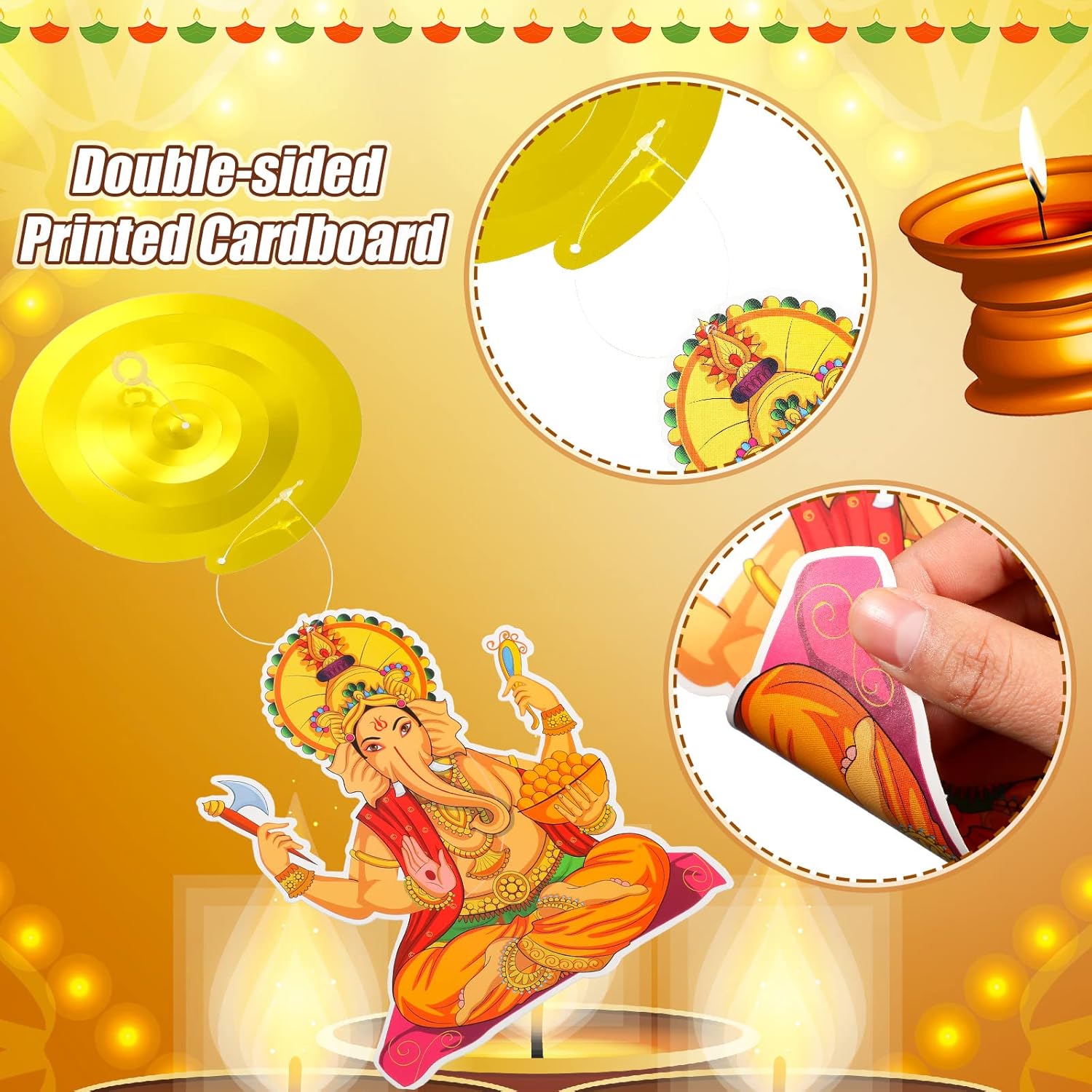 Clabby 51 Pcs Happy Diwali Party Decorations Hanging Swirl Deepavali Window Door Hanging Ornament for Indian Diwali Deepavali Light Festival Party Supplies - Image 4