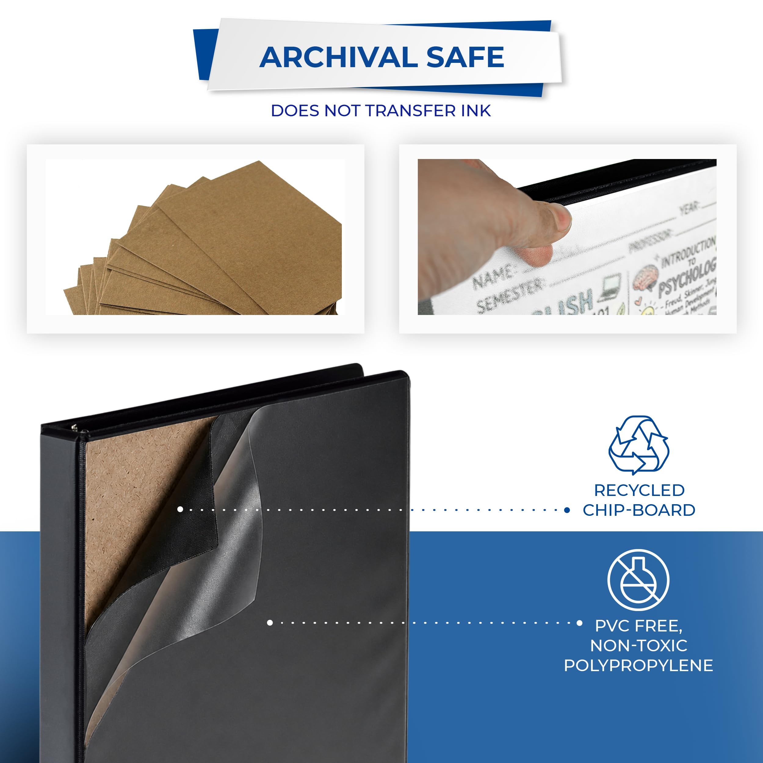 Samsill Lot de 12 classeurs durables à 3 anneaux fabriqués aux États-Unis, classeur à anneaux en D de 2,5 cm, peut contenir 225 feuilles, couverture transparente personnalisable, assortiment de base,