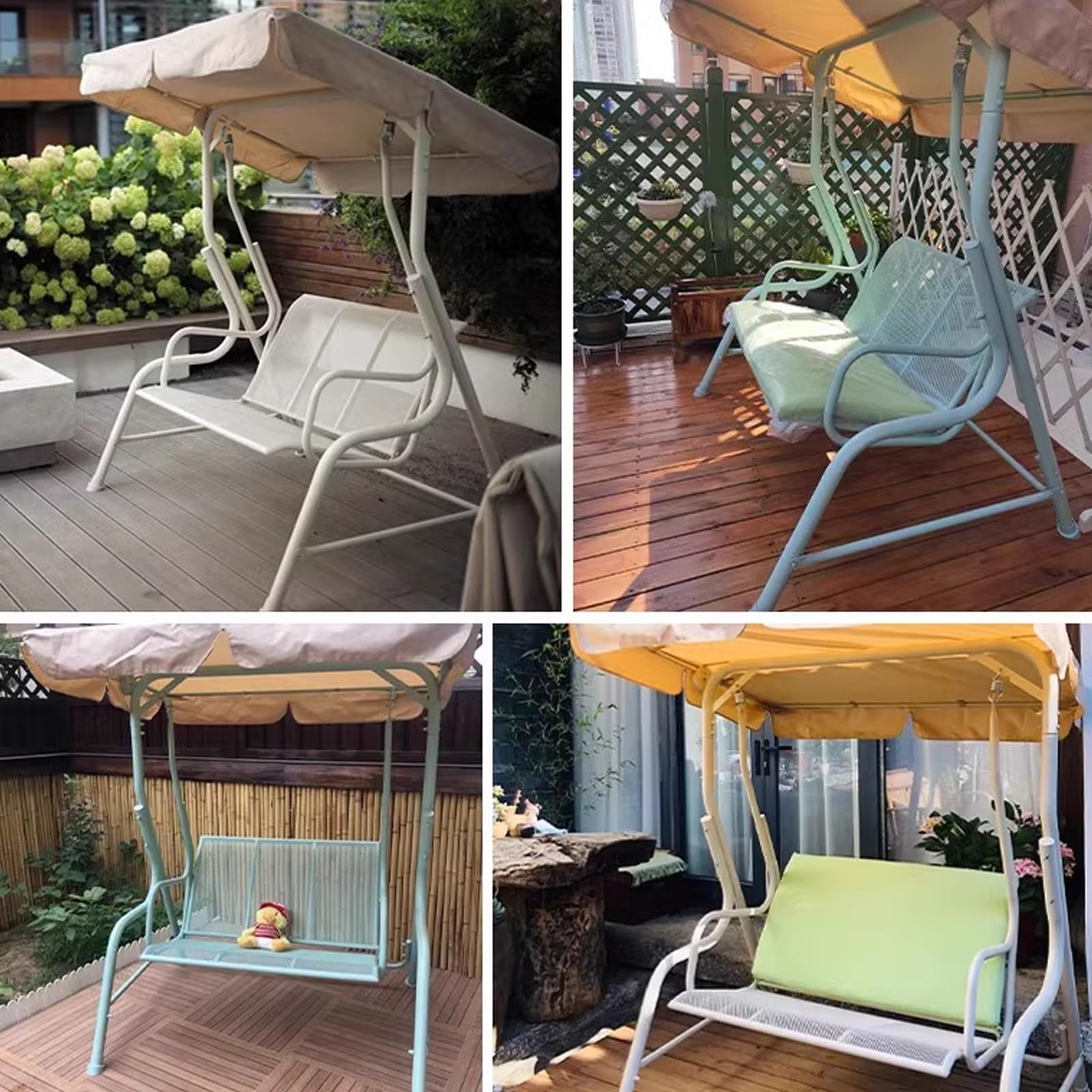 Columpio de Jardín 3 Plazas, Balancin Jardin Exterior con Dosel, Cojines y Techo Ajustable, de Hierro, Resistente 300 Kg/600 LB, para Patio, Jardín, Piscina y Patio(White)