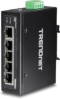 TRENDnet 5-Port Hardened Industrial Gigabit DIN-Rail Switch, 10 Gbps Switching Capacity, IP30 Rated Network Switch (-40 to 167 ºF), DIN-Rail and Wall Mounts Included, Lifetime Protection,Black,TI-G50
