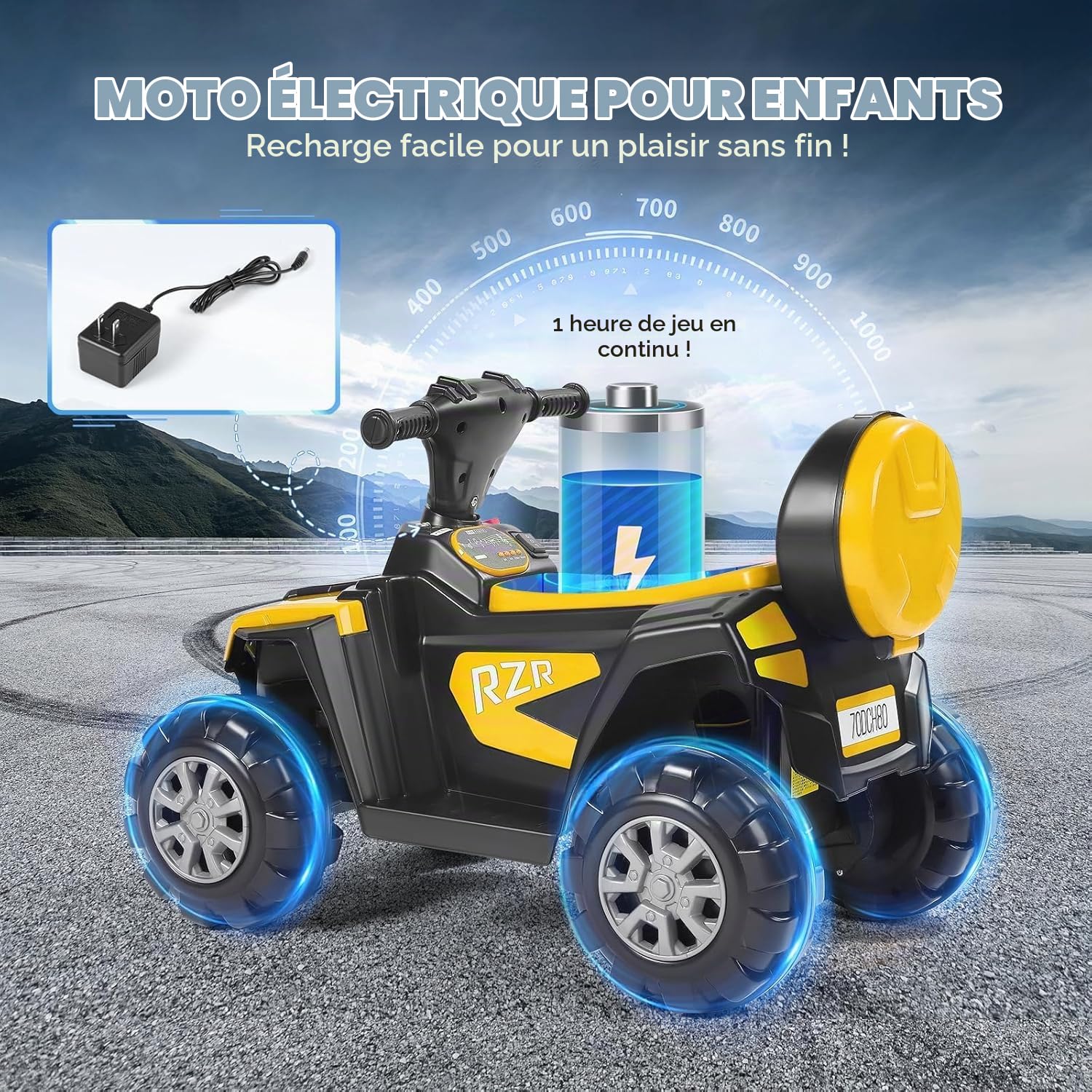 Quad Electrique Enfants 6V,Voiture Électrique Enfants | LED Et Musique,ATV pour Enfant de 3 à 8 Ans（Jaune）