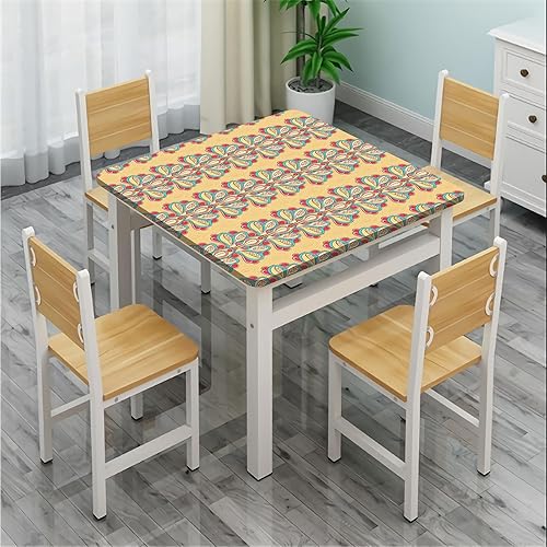 Miniatura 2 de JUNTAIY Mantel abstracto con bordes elásticos, fondo amarillo natural con flores, cuadrado, se adapta a mesas de 24 x 24 pulgadas, para