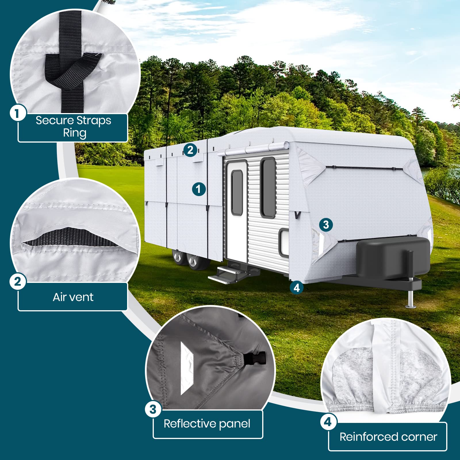 XGEAR 210D Upgraded Travel Trailer Cover RV Cover Fits 24'27' RV with