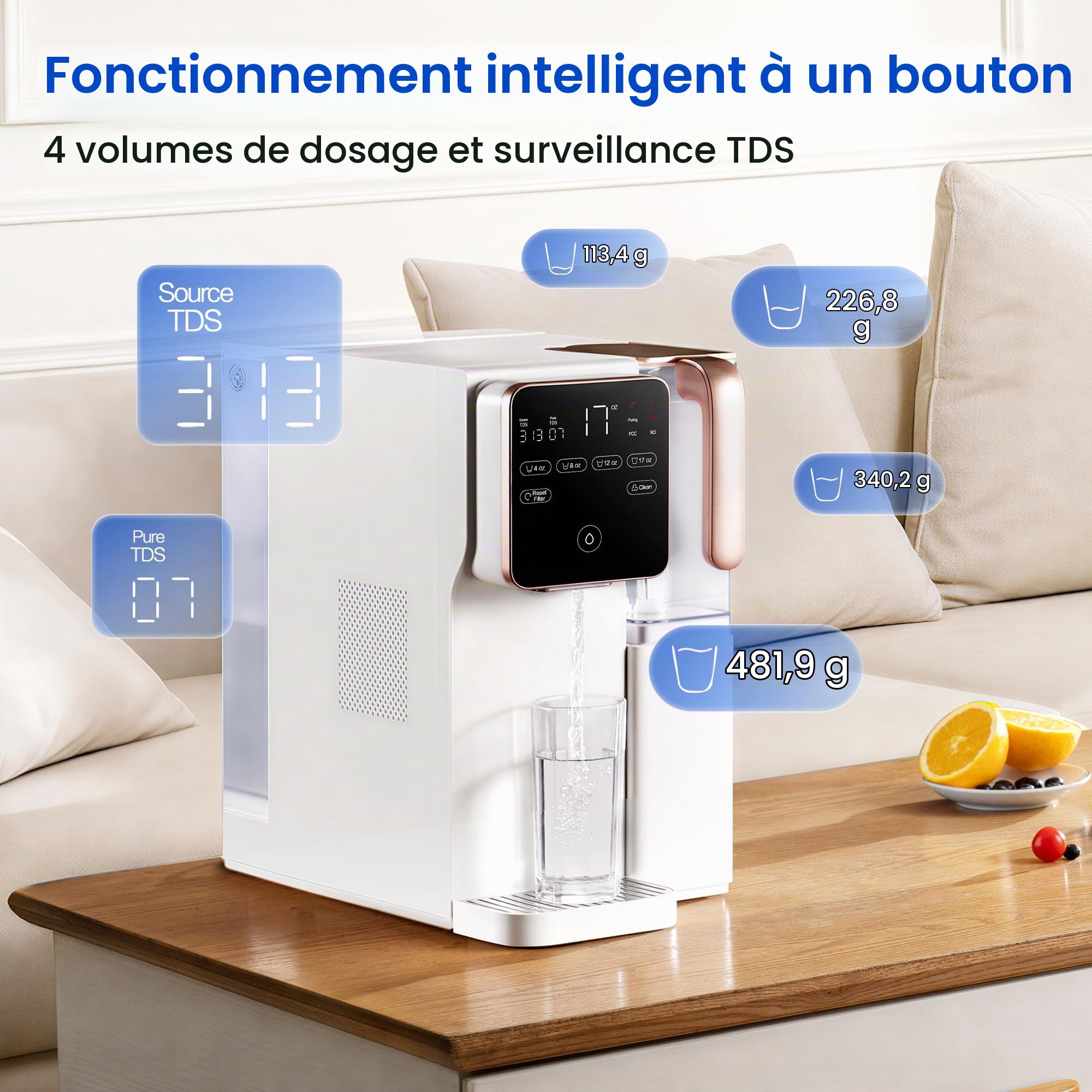TOKIT T1 Osmoseur Inverse à Comptoir | Système de Filtration RO 9 Étapes avec Moniteur TDS | Purificateur d'Eau de Table sans Installation | Rapport Pureté 3:1 | Certifié CE & EMC