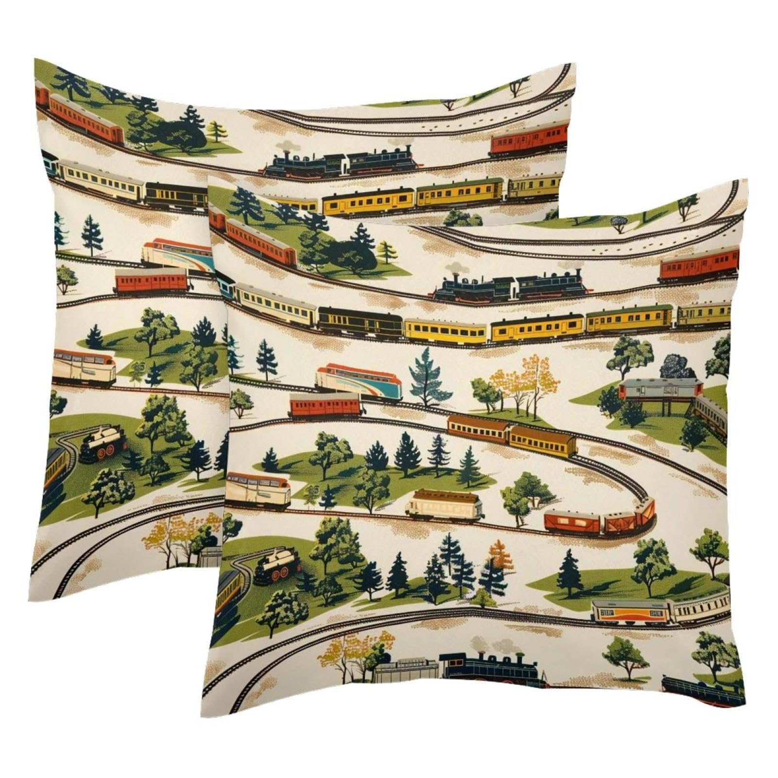Housses de coussin train à la campagne en velours doux 50x50 cm lot de 2 décorations salon