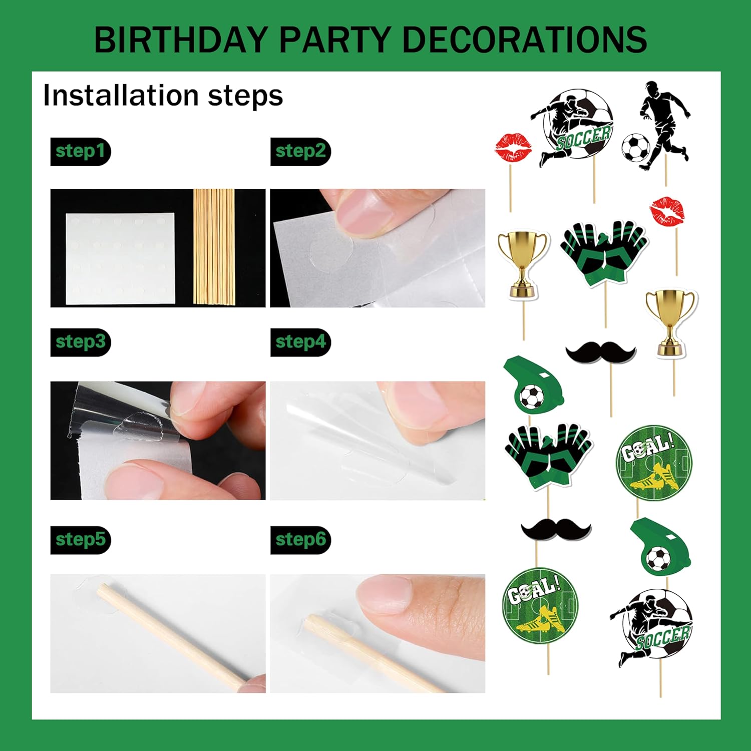 Birthday Decorations for Men,Happy Birthday Banner, 20 Balloons,Photo Booth Props for Boys (Soccer) - Image 4