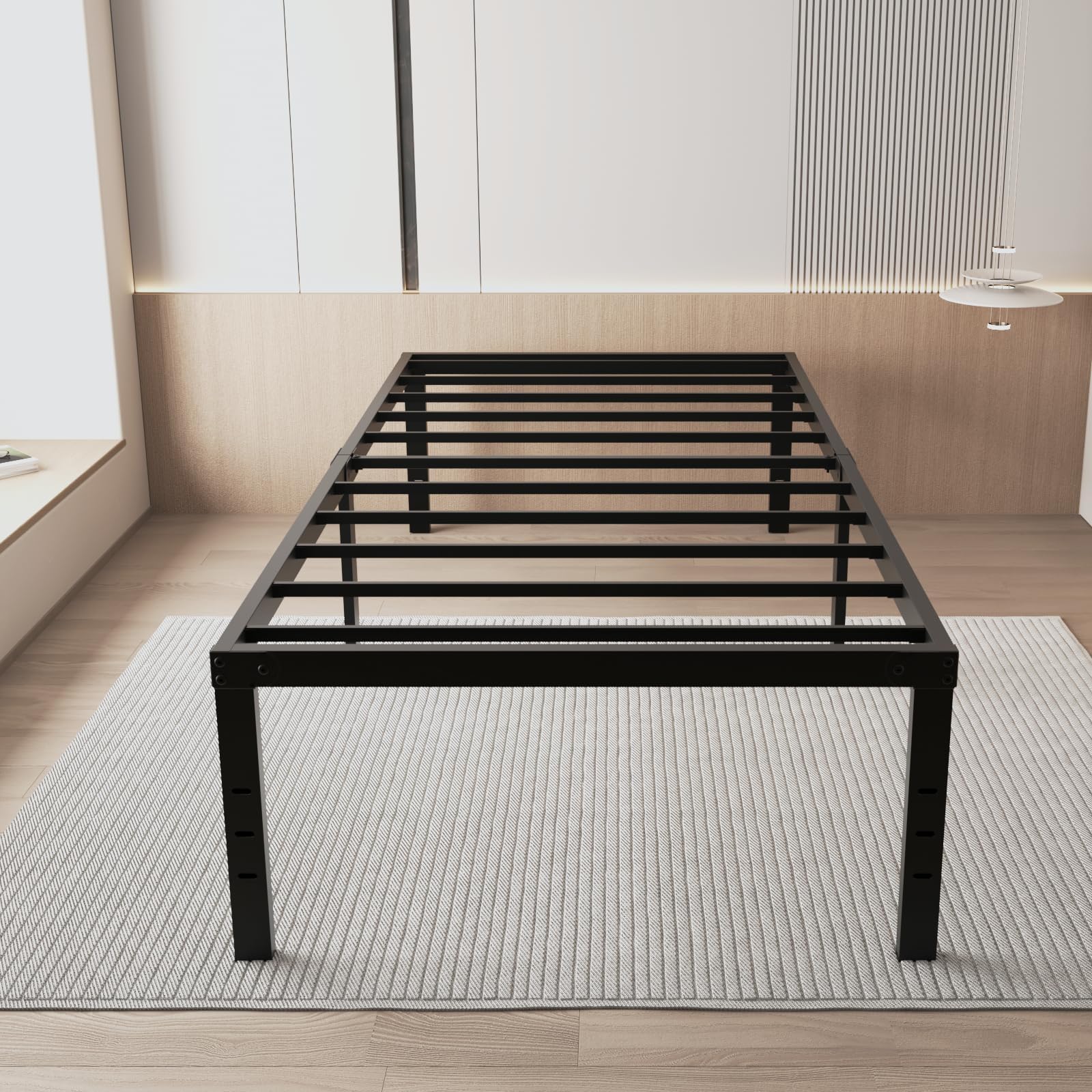Heavy Duty Twin Size Bed Frame 18 "High Metal Platform Bed Sturdy Steel Slat Mattress Base,with Bed Bottom Storage Space,No Box Spring Needed,Quick Installation,Non-Slip Noiseless