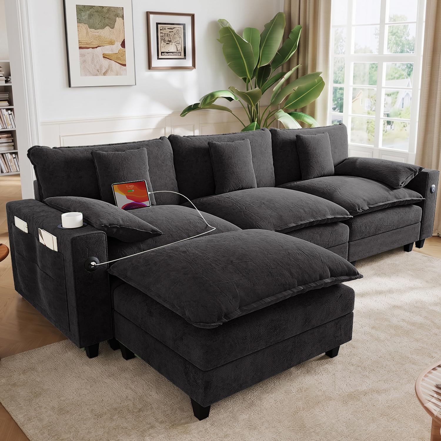KCGKCG Modular Sectional Couch, L Shaped Couches for Living Room,Black