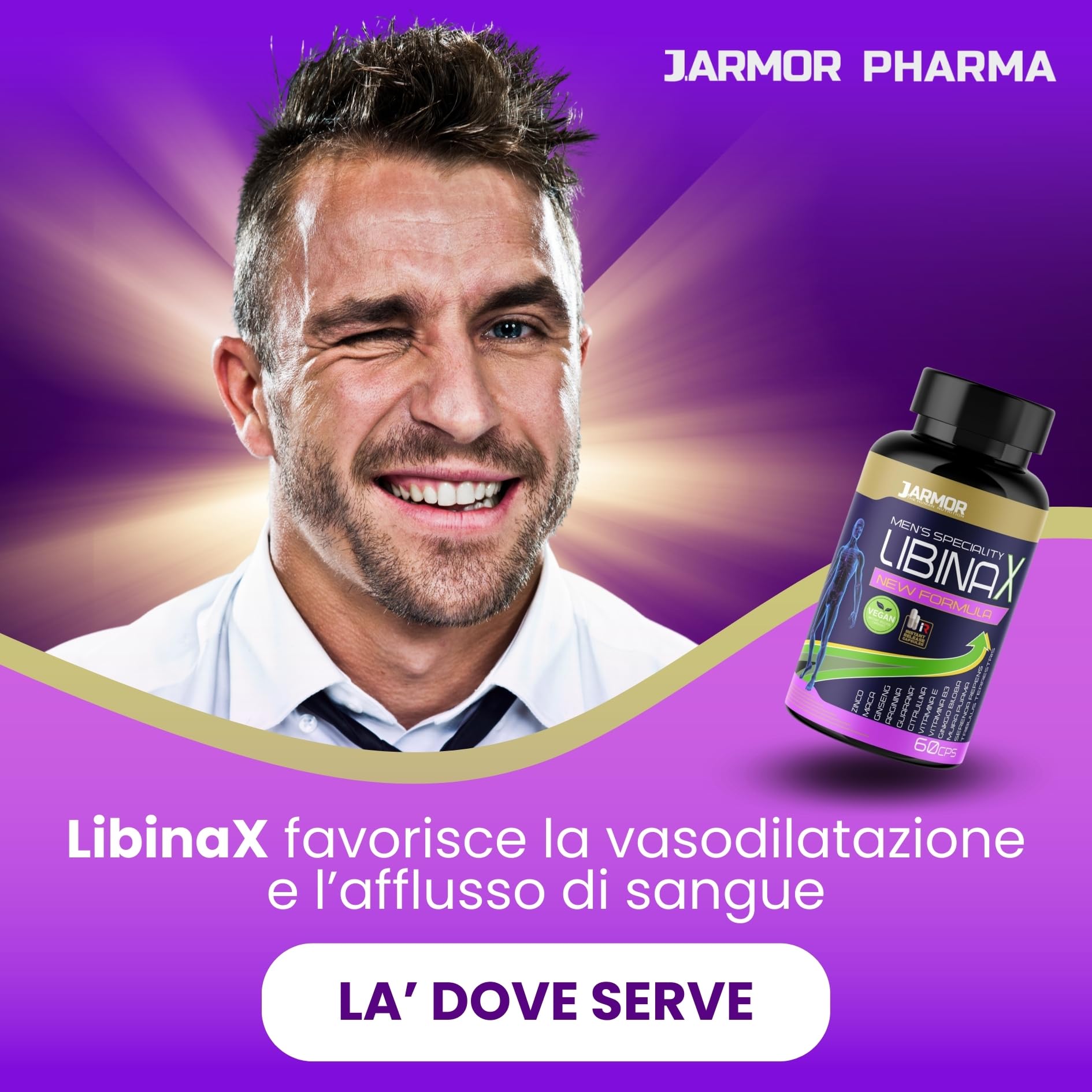 Libinax Integratore Uomo Vitalità Maschile – L-Citrullina, L-Arginina, Tribulus, Maca, Ginseng, Muira Puama, Ginkgo, Serenoa, Guaranà, Zinco e Vitamine – 60 Capsule