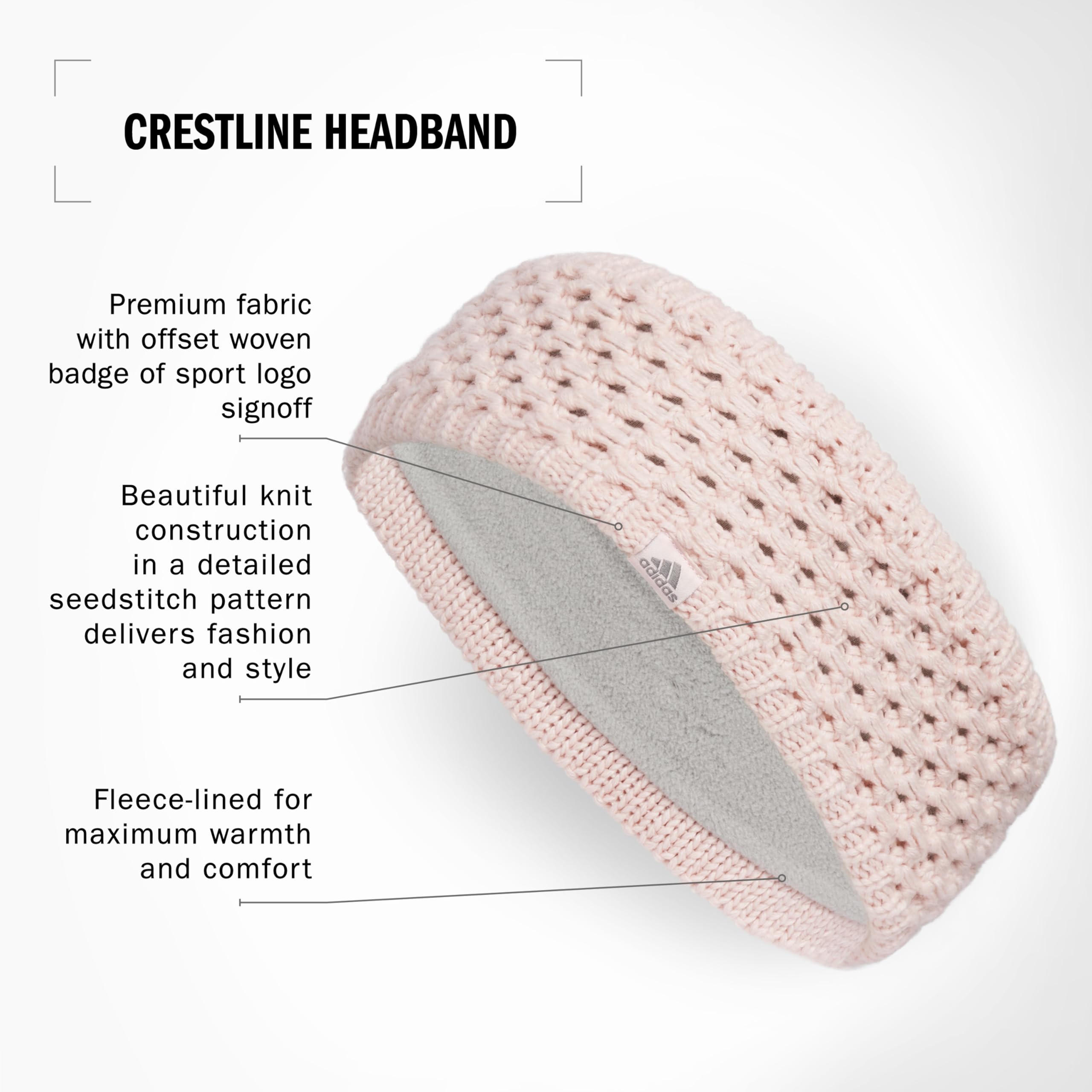 adidas Women's Knit Headband, Winter Ear Warmer Soft Fleece Lined, Sandy Pink/Grey Three/Crestline