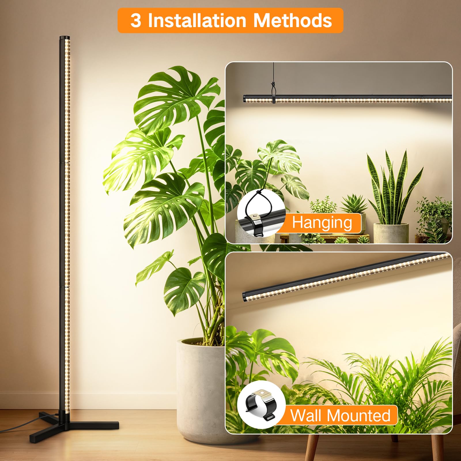 OUTON Pflanzenlampe mit Ständer, 60W Vollspektrum Pflanzenlicht, 195 cm | 560 LEDs, 6500K, 3 Lichtmodi, 10 Helligkeitsstufen, Timer 4/8/12 Std., Fernbedienung, Dreibeinstativ, bis 195 cm