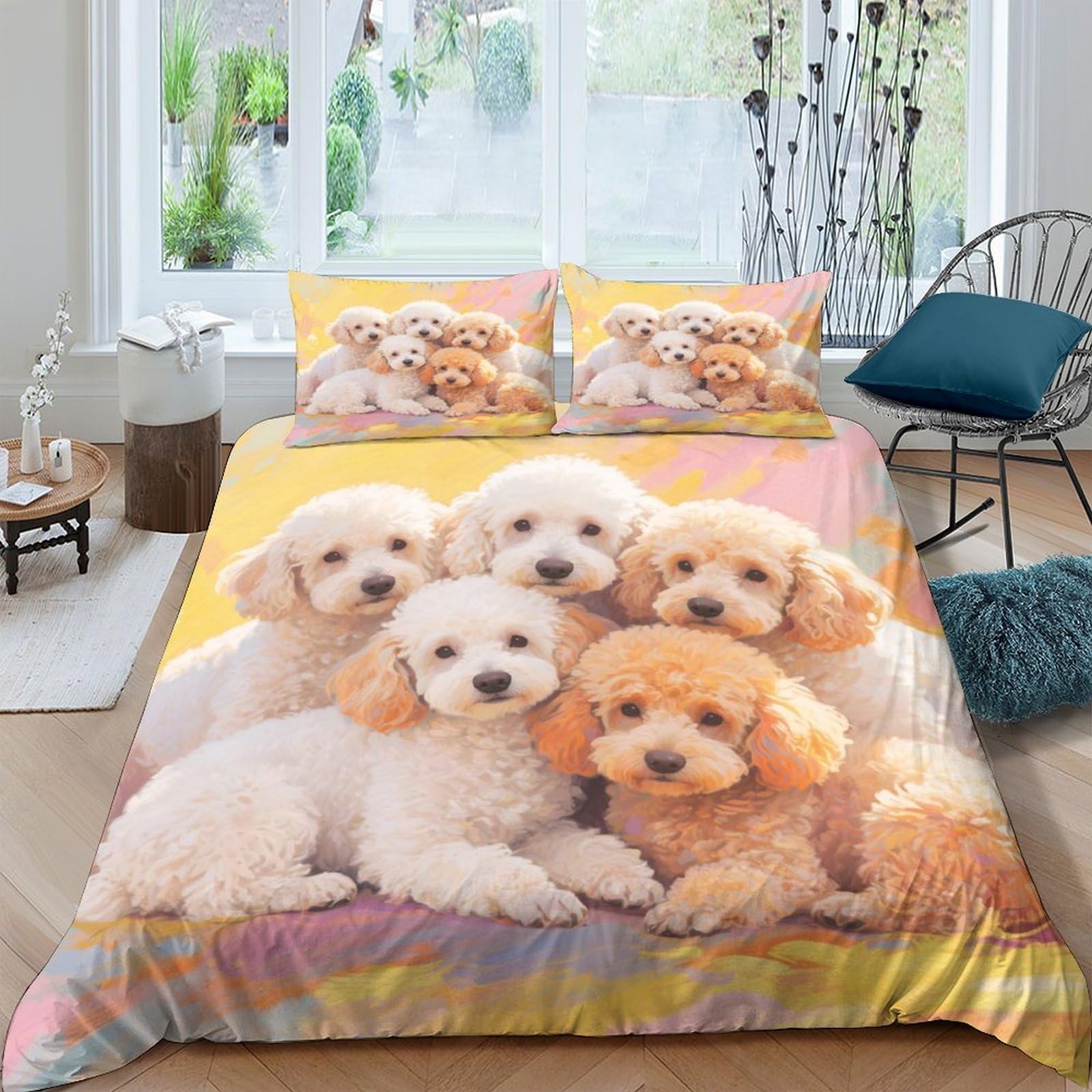 Ctjqhvkz Style-2 3D Printed Cute Puppy Fitted Sheet Microfiber Soft Dog Pattern Bed Sheet For Bedroom Guest Room Mattress Decor Single（135X200cm）