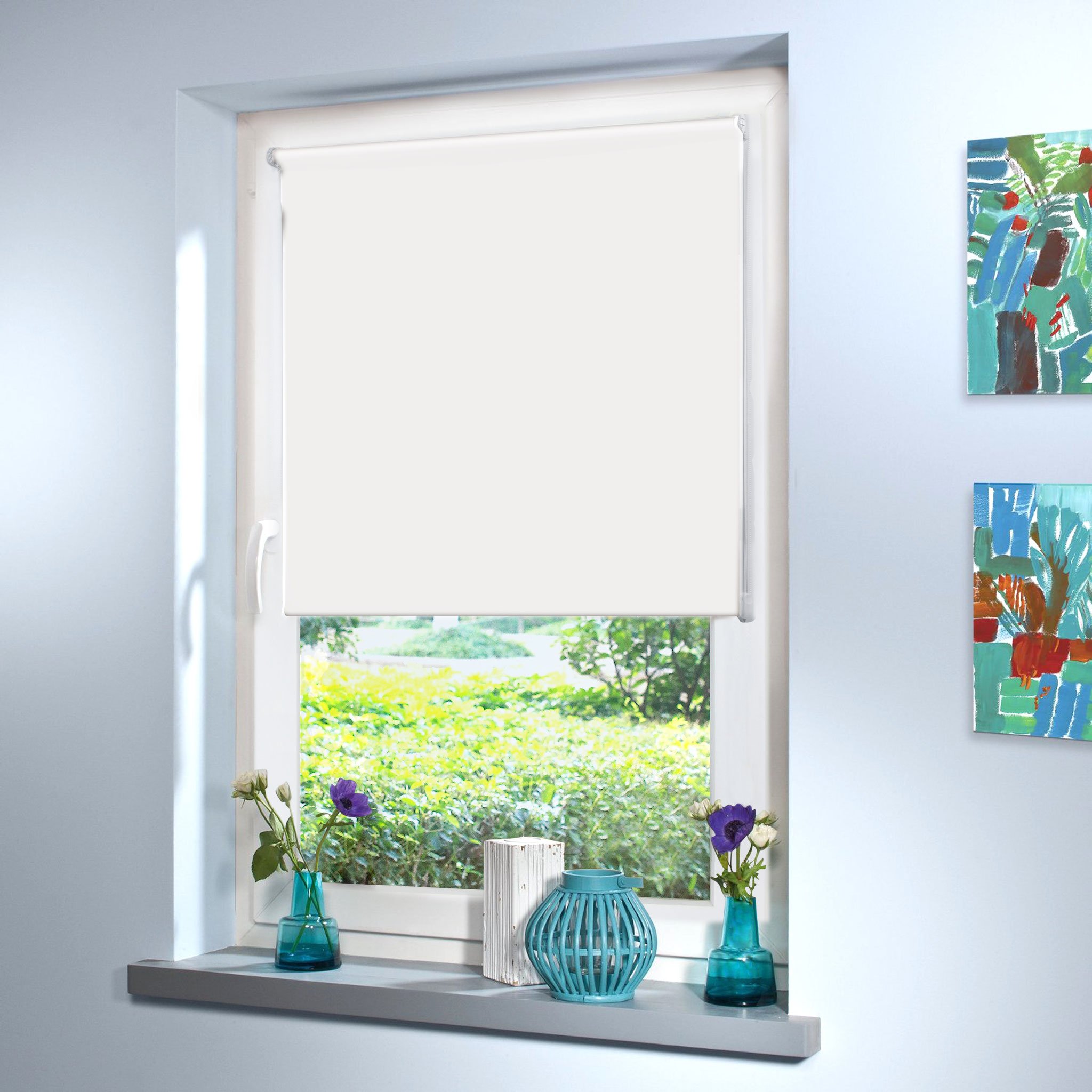 Sun World Verdunkelungsrollo nach Maß, Rollo nach Maß, Maßanfertigung Innenrollo, Balkontür, Rollos nach Maß, Blickdicht, für Fenster & Türen, Klemmfix ohne Bohren (220cm Höhe x 90cm Breite/Weiß)