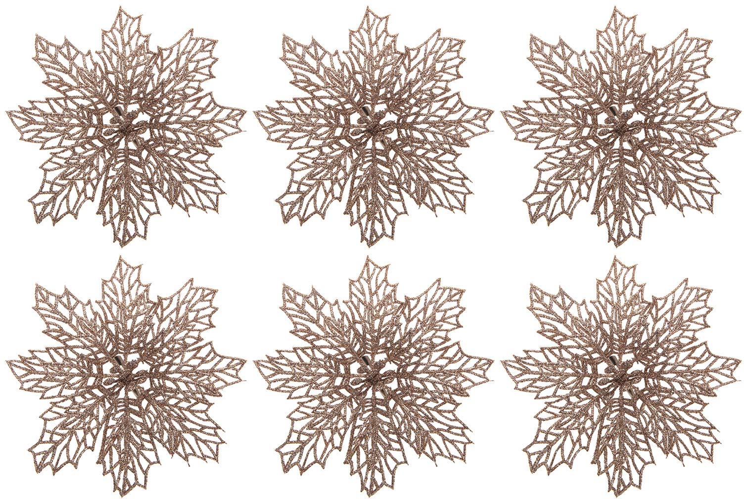 Bwg Rose Gold 6 Large Glitter Poinsettia Clip On Christmas Craft/Tree Decorations