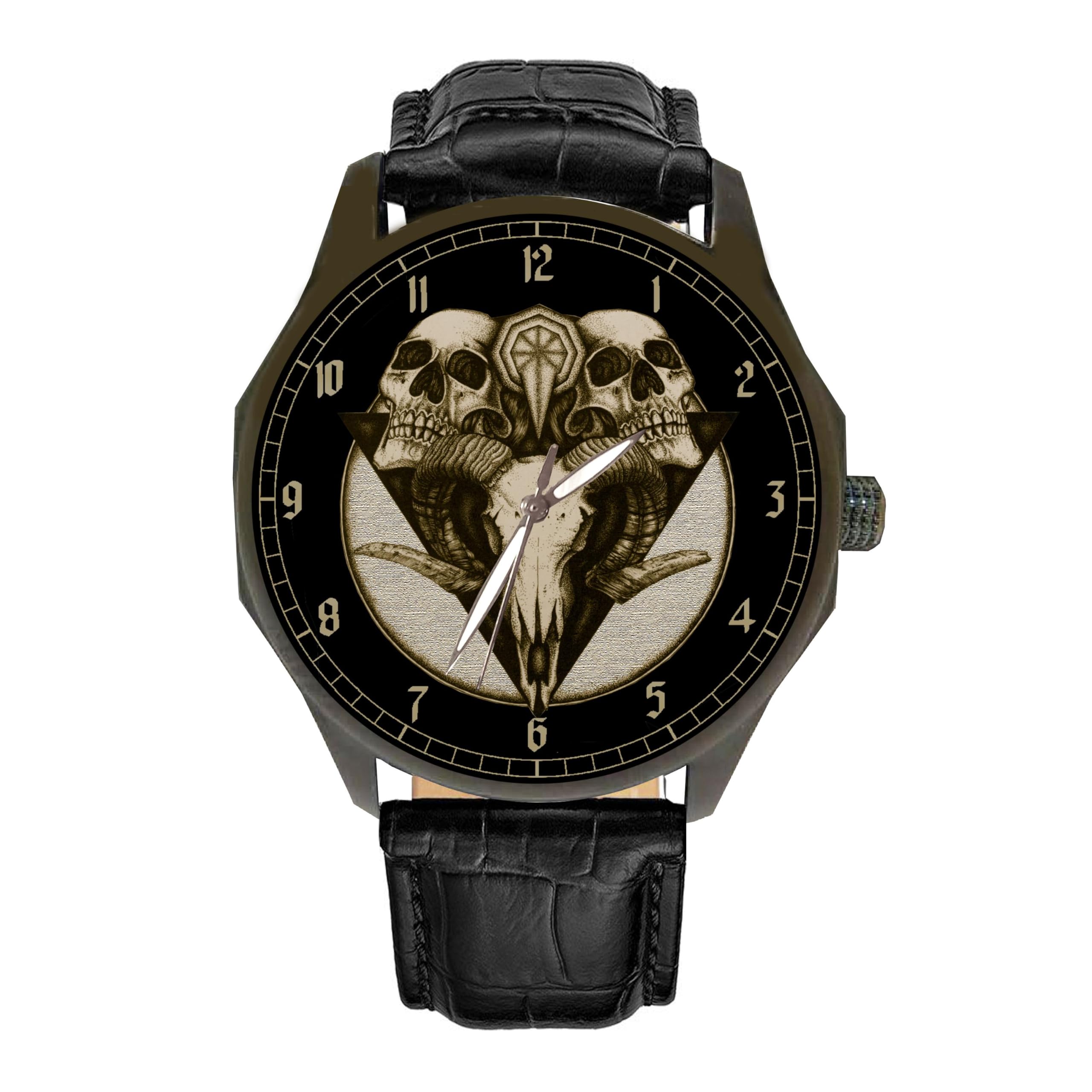 Skull Satanic Baphomet Goat Vintage Devil Worship Art Collectible 40 mm Solid Brass Wrist Watch
