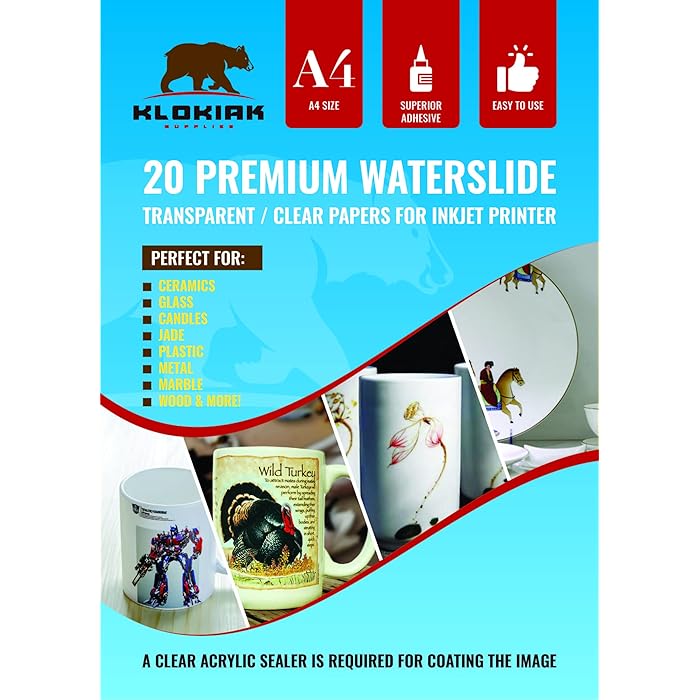 Buy KLOKIAK SUPPLIES A4 Waterslide Decal Paper INKJET Clear – 20 Sheets ...