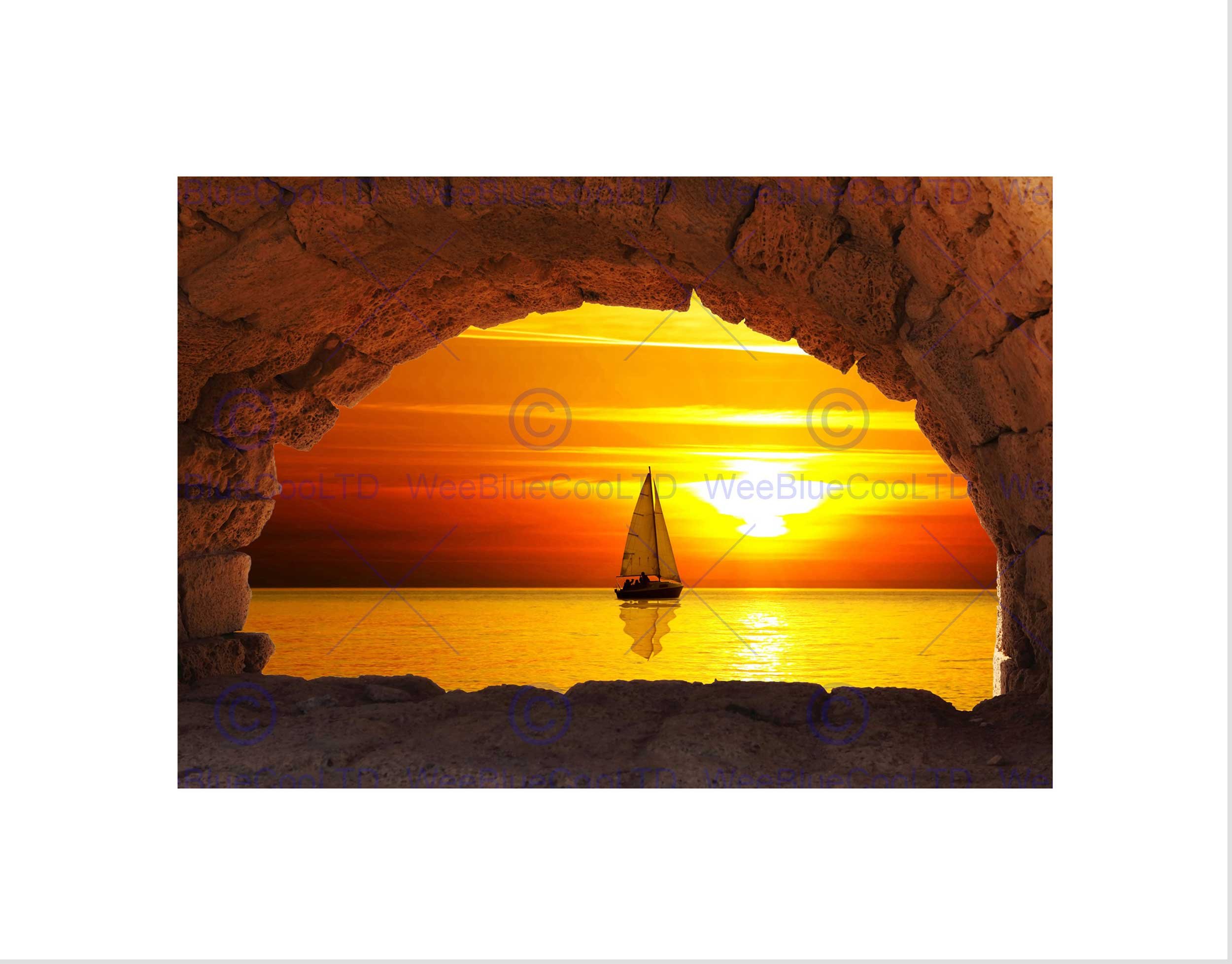 Wee Blue Coo Sailing Sailboat Bridge Arch Seascape Sunset Wall Art Print