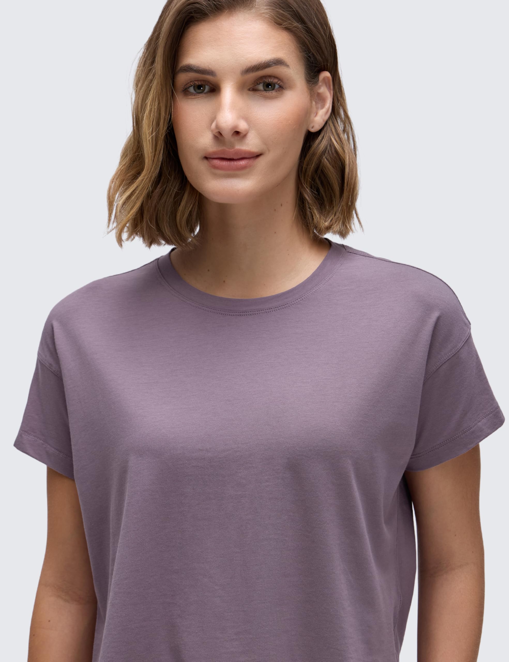 CRZ YOGA De Las Mujeres Algodón Pima Ejercicio Camisas Manga Corta Suelto Cultivo Tops Atlético Gimnasia Camisa