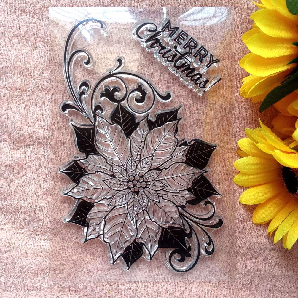 GAWEI Clear Stamps for Scrapbooking and Card Making Words Merry Christmas Big Flowers Transparent Stamps Silicone Stamps Photo Album Decor