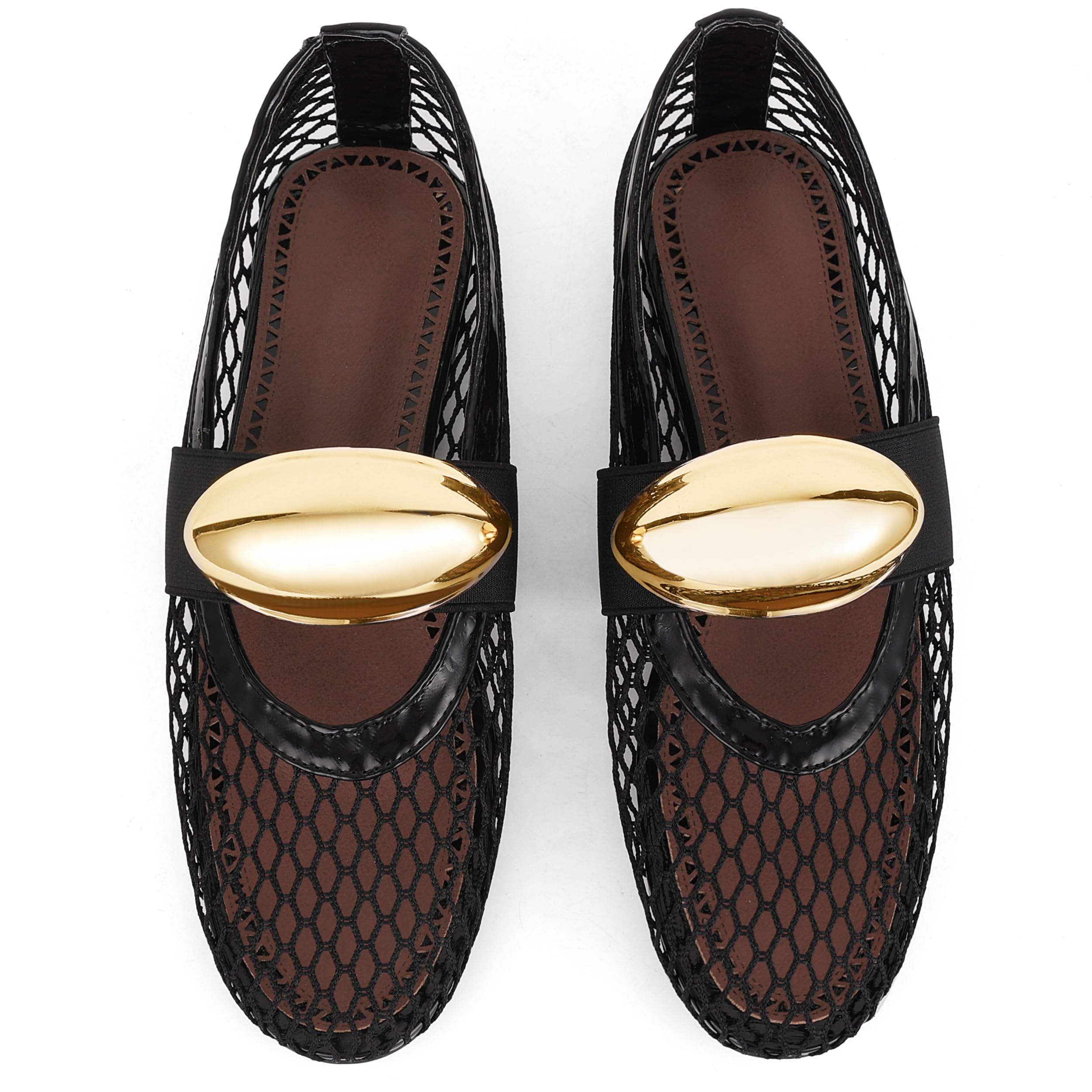 AMINUGAL Mesh Ballet Flats Shoes for Women Fashion Round Toe Fishnet Flats for Women Buckle Strap Mary Jane Shoes Women Comfortable Casual Office Daily Dress Ballerina Shoes