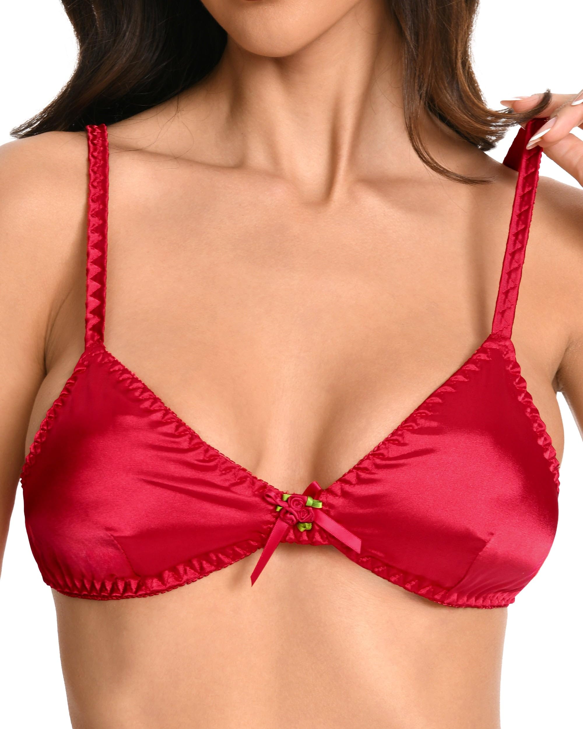 Satini Women's Red Silky Satin Triangle Bralette, L