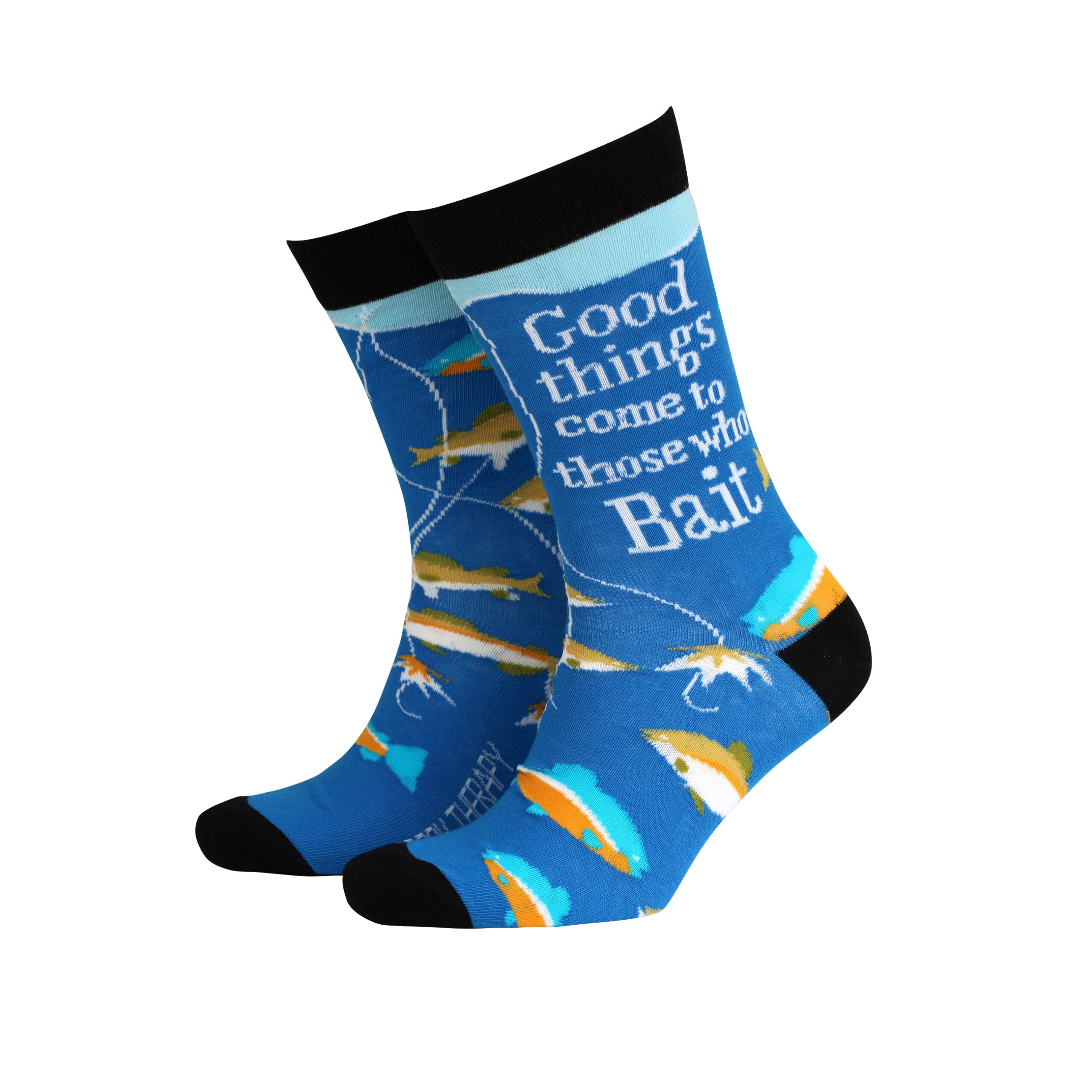 Smiling Faces Making Smiles Since 2001 Men's Good Things Come To Those Who Bait Novelty Socks Therapy Funky Pattern Colorful Fun Dress Smart Design Animal Print Comfortable Breathable Gift