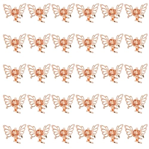 Wecoe 30 pinzas pequeñas de mariposa para el cabello para niñas, pequeñas pinzas gruesas para el cabello para mujer, pinzas de metal de oro rosa,