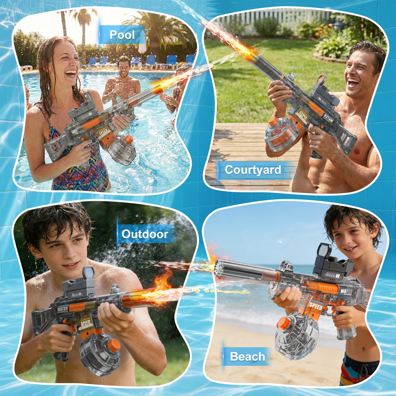 Pistolet à Eau éLectrique pour Enfants, Pistolet à Eau Automatique Longue PortéE, Water Gun Electric Longue Porté Jusqu'à 10M Jouet Cadeau pour Garçon Adulte (UMP45 Noir)