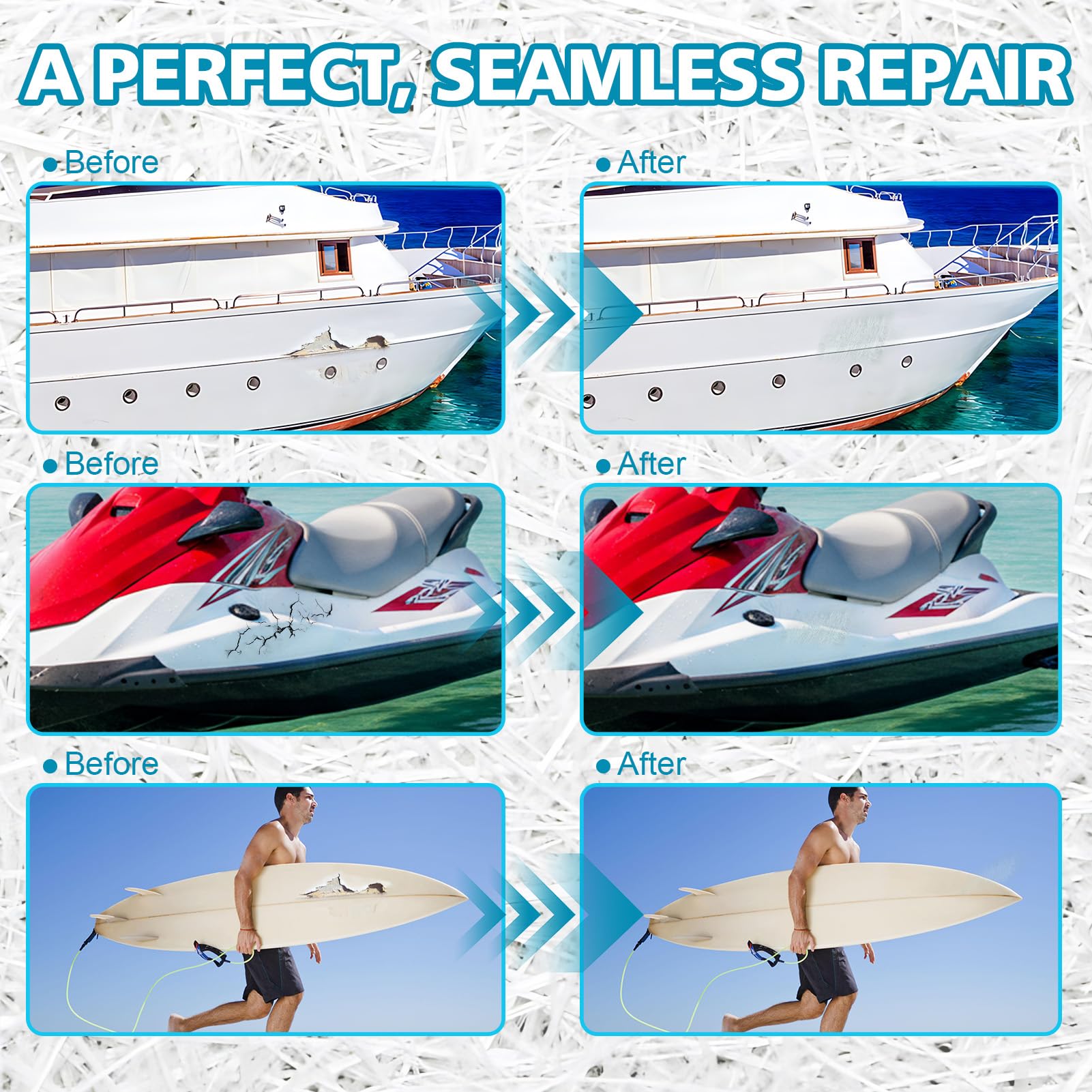 Glasfasermatten und Epoxidharz Set, Glasfaser Reparaturset, Epoxidharz + 1m² Glasfasermatte 300g - Wird zur Reparatur von Schiffen, Surfbrett, Rohren und Vielen Anderen Oberflächen Verwendet,200+100ml