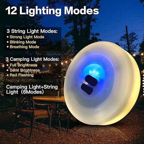 Miniatura 4 de Cadena de luces de campamento 2 en 1 con 12 modos de iluminación, 30 segundos, enrollable, portátil, recargable por USB, linterna de campamento para