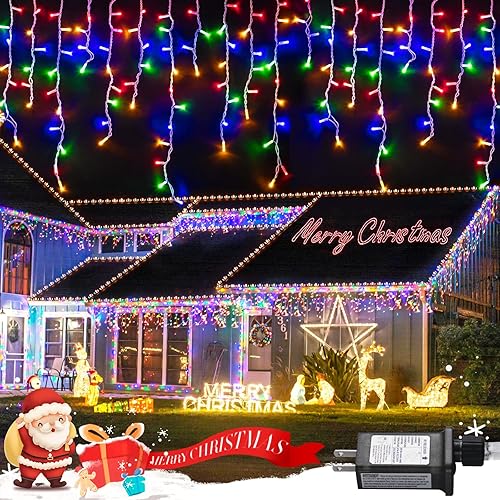 JMEXSUSS Luces de carámbano multicolor de 77.6 pies, 800 luces LED de carámbano de Navidad de colores para exteriores, impermeables, 8 modos de