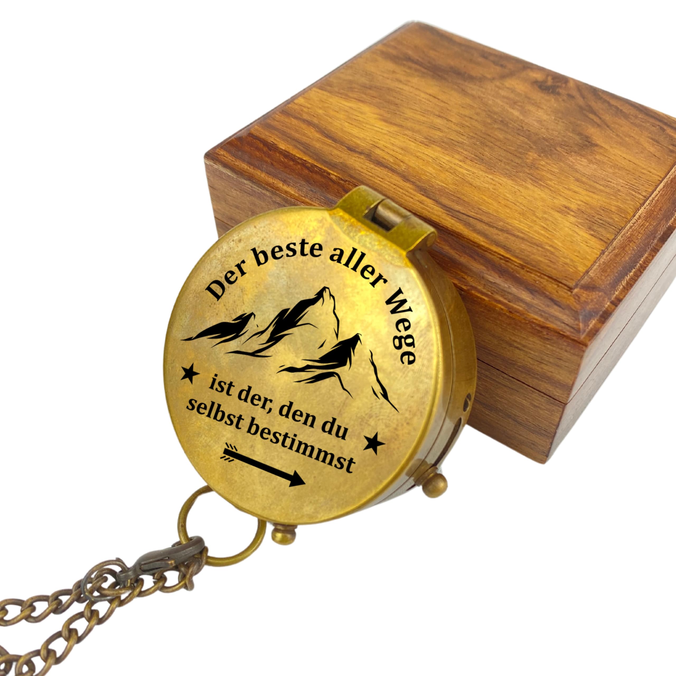 Personalisierter Kompass mit Gravur Wunschmotiv und Wunschtext Name Diverse Designs Messing Ledertasche Geschenkbox tolle Geschenkidee