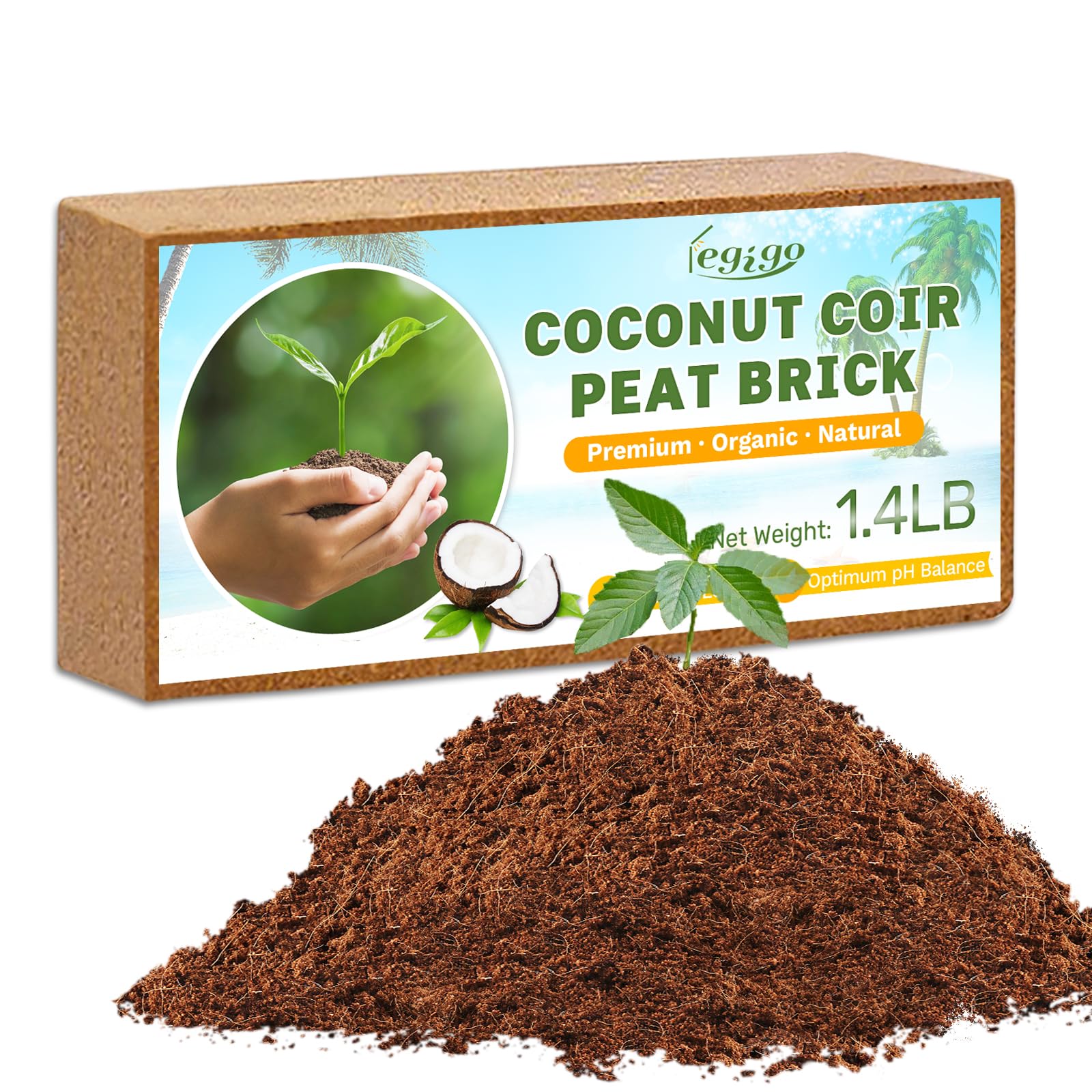 Legigo Pack of 1 Organic Coco Coir Bricks- 100% Natural Compressed Coco Peat Brick Coconut Fiber Substrate with Low EC& pH Balance, Coir Plant Soil Enhance Root Growth for Herbs, Flowers, House Plants