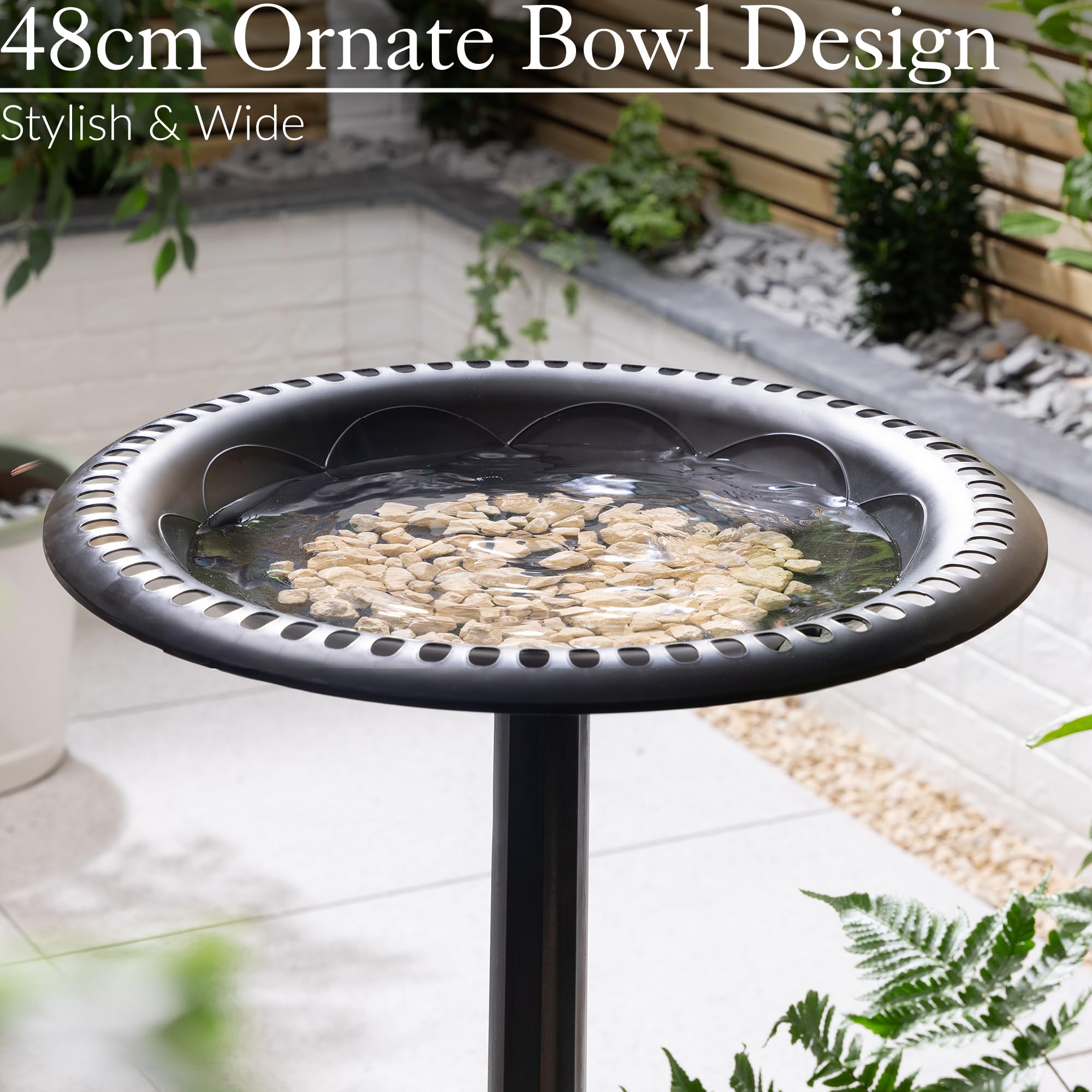 Christow Round Resin Bird Bath, Lightweight & Weather-Resistant Garden Birdbath, Weightable Base & Pedestal – Fillable with Sand & Gravel, Durable Black Outdoor Water Feature, 71cm Tall, 48cm Diameter - 3