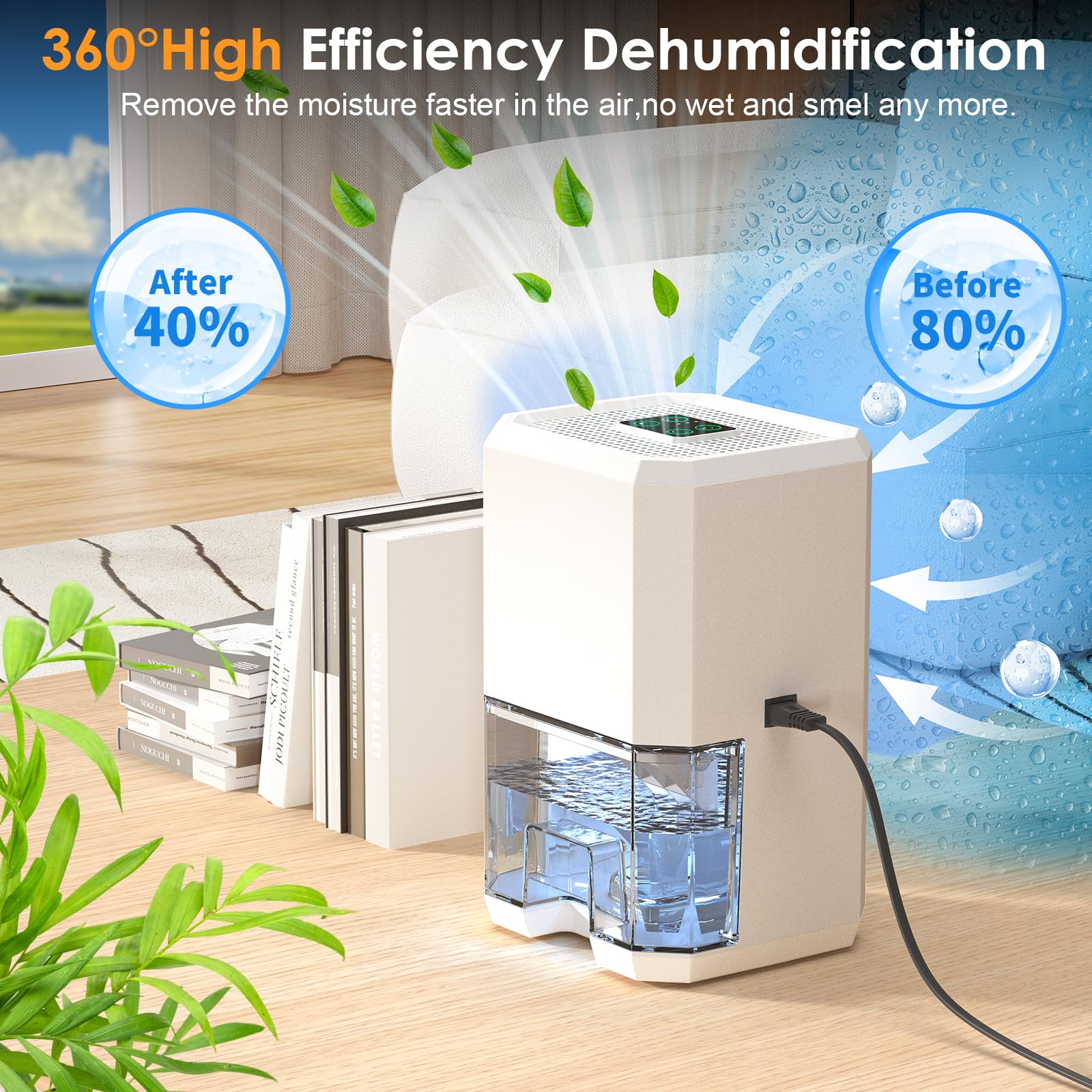 Deumidificatore Silenzioso 1200ML con spegnimento automatico, Timer 6-8-10 ore, Modalità sonno, Luce notturna a 7 colori, Portatile, per bagno, Camera da letto (410 ml/24 H)