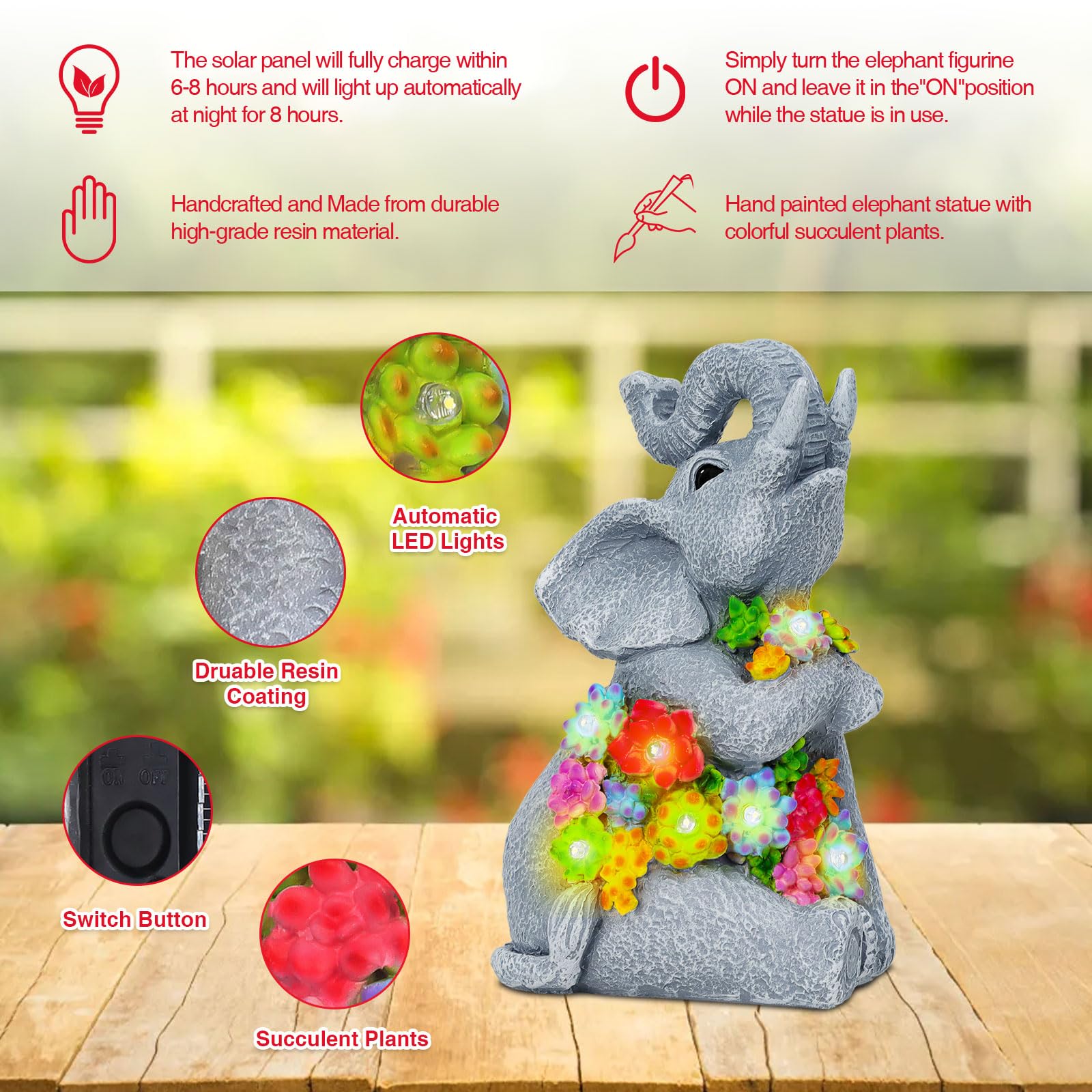 RICHIE Elephant Solar Garden Ornaments Outdoor Indoor Decor, Waterproof Garden Statue Figurine Sculpture - Image 4